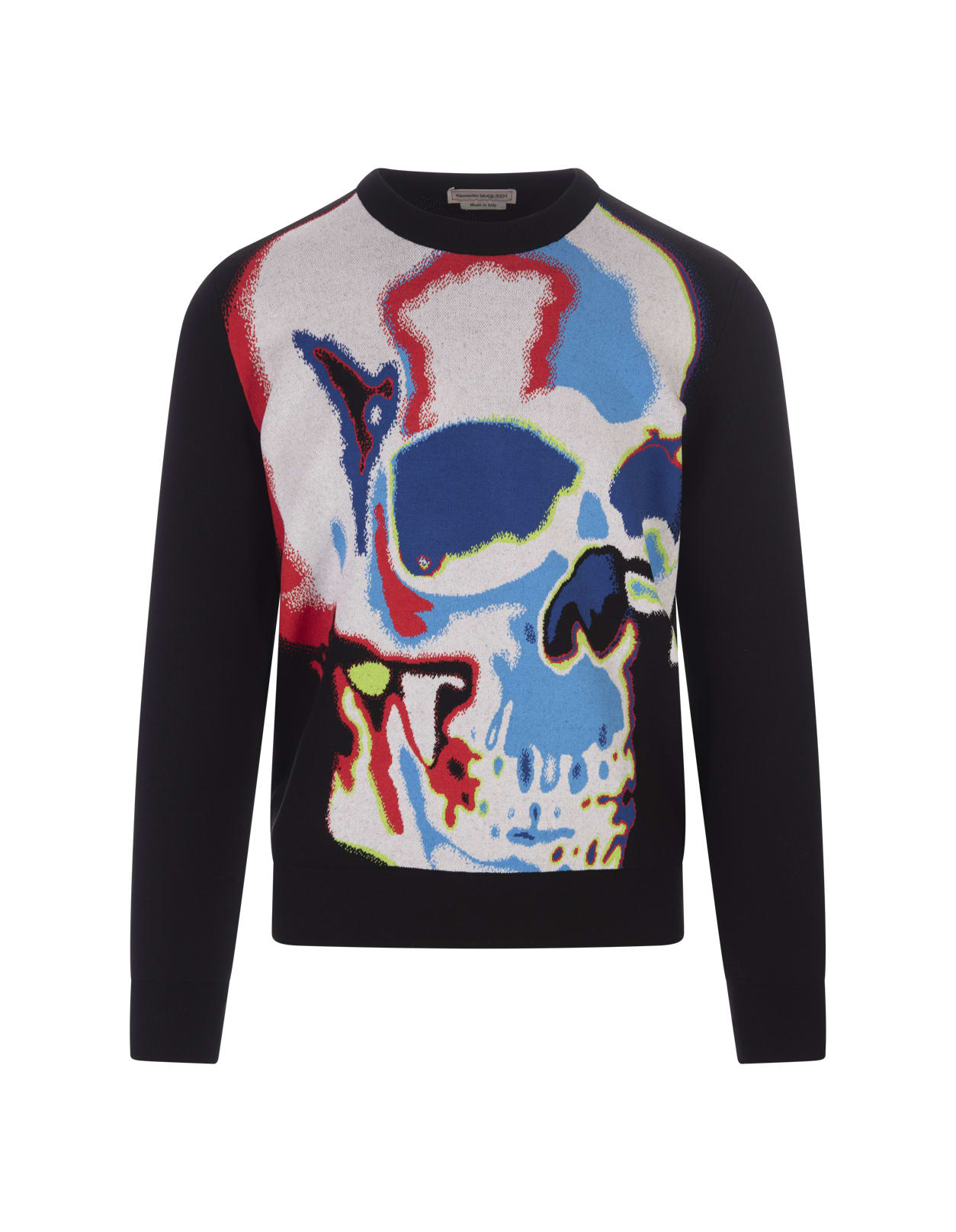 Alexander Mcqueen Solarised Skull Jacquard Jumper In Black/ivory/red/blue