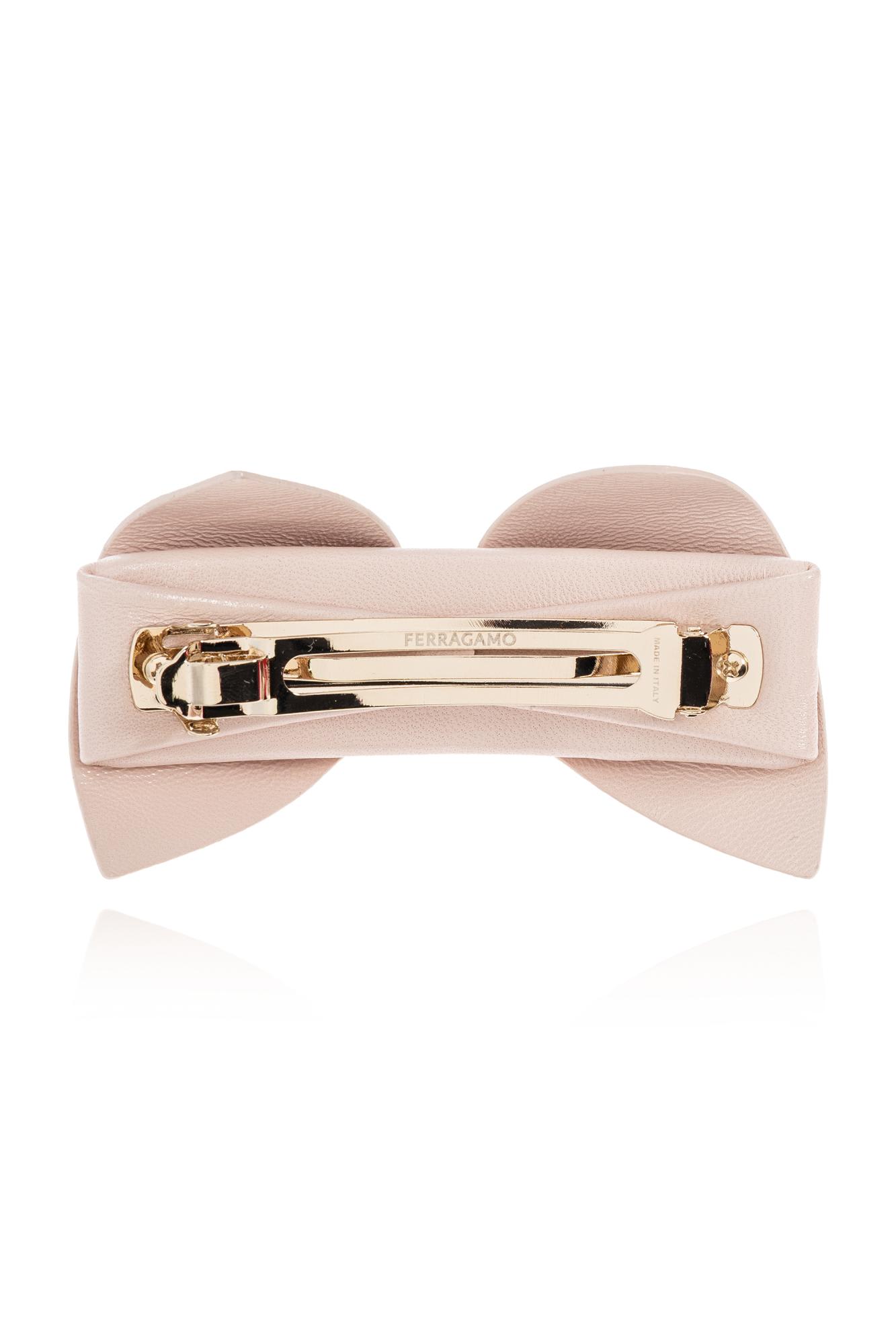 Ferragamo Bow-detail Leather Hair Clip In Pink