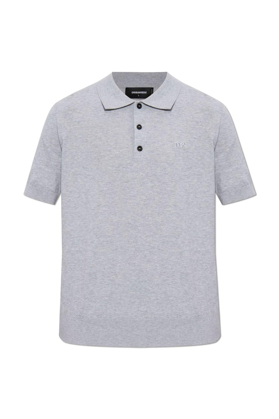 D2 Logo Embroidered Fine Knit Polo Shirt