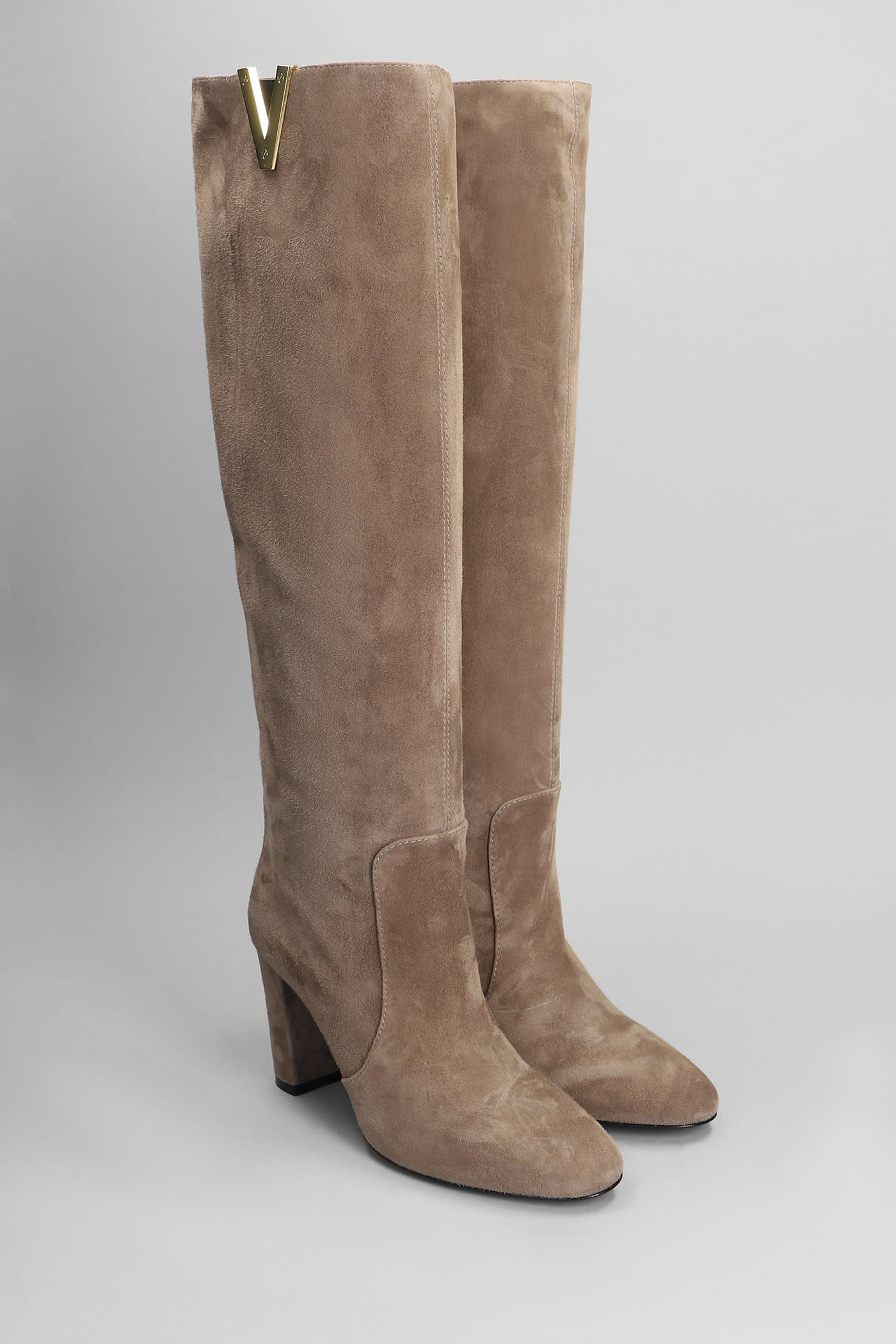 Shop Via Roma 15 High Heels Boots In Taupe Suede