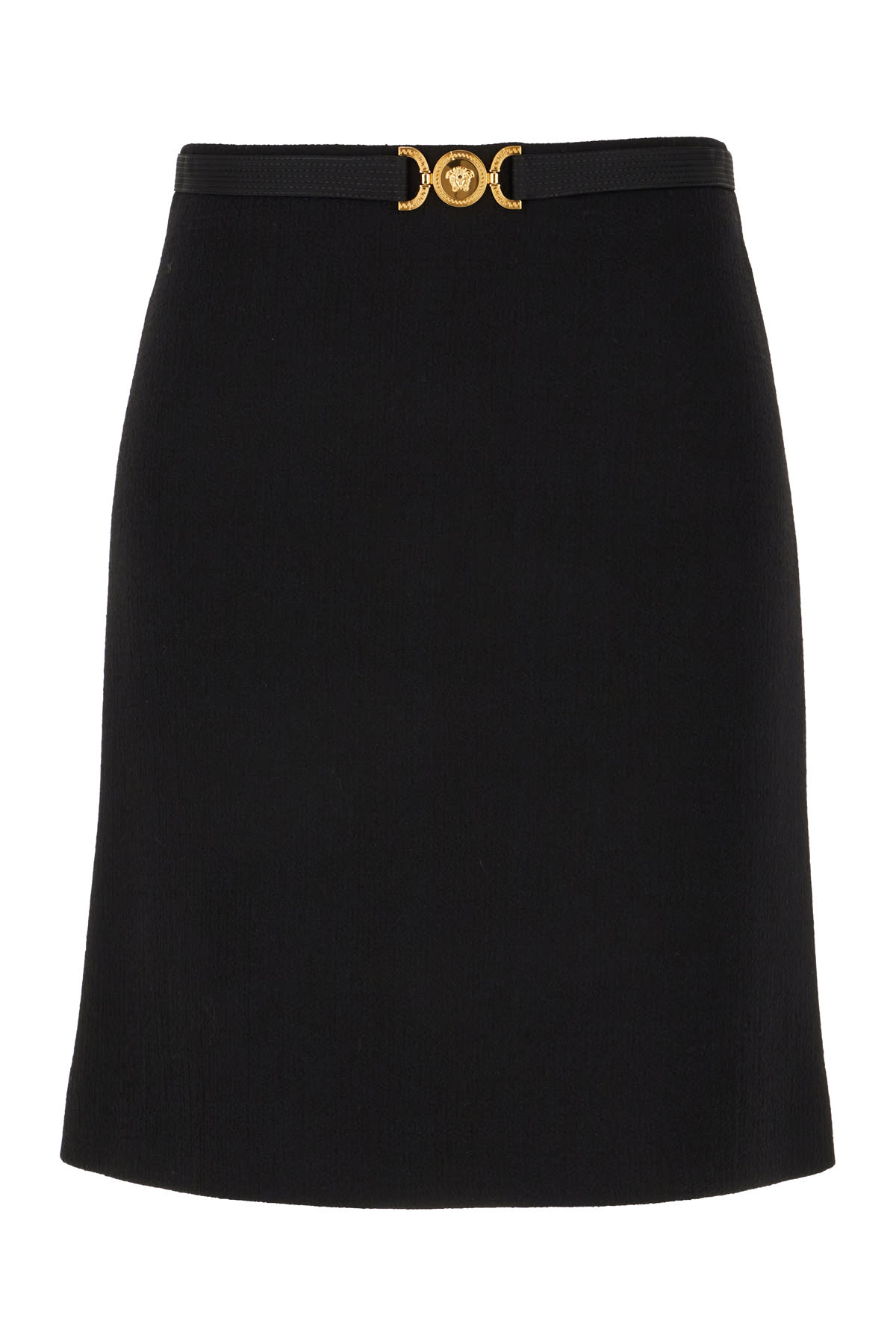 Shop Versace Black Stretch Wool Blend Mini Skirt