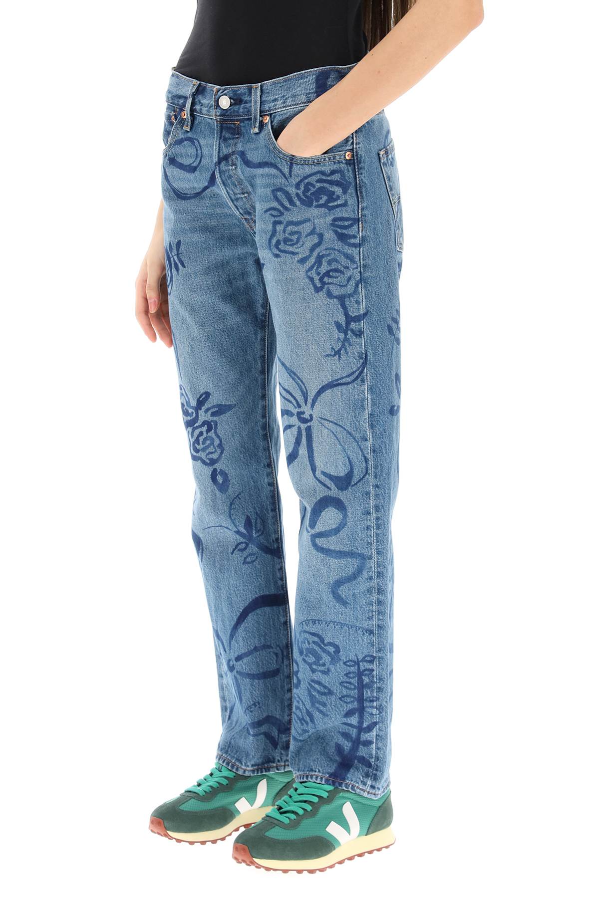 Shop Collina Strada Upcycled Levis 501s In Laurel Ashleigh Floral In Laurel Ashleigh Floral (blue)
