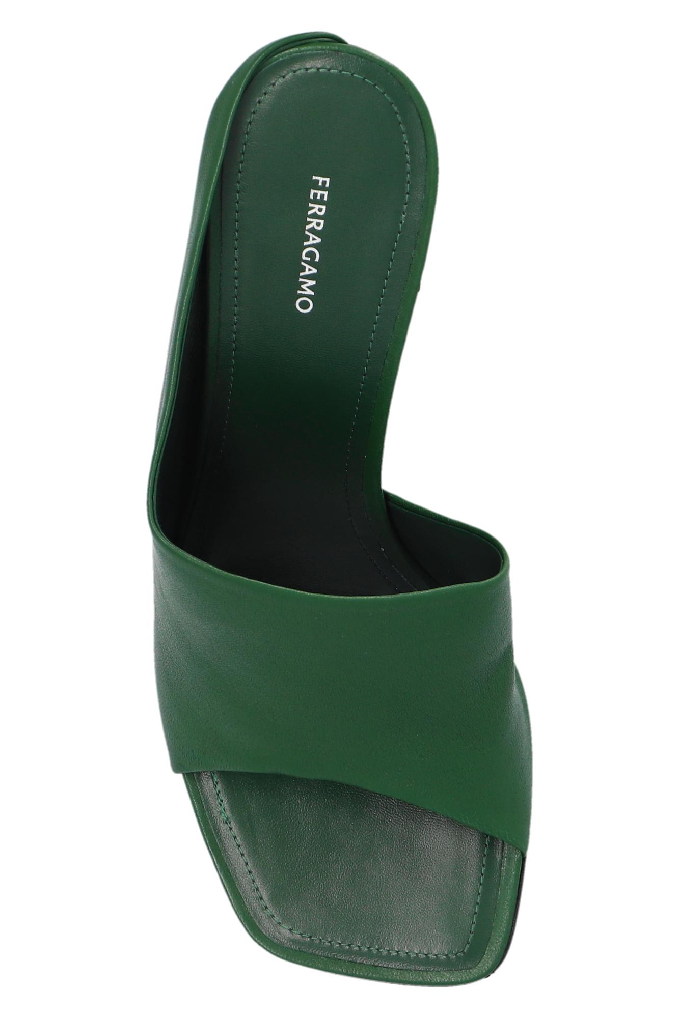 Shop Ferragamo Nymphe Heeled Slippers In Green