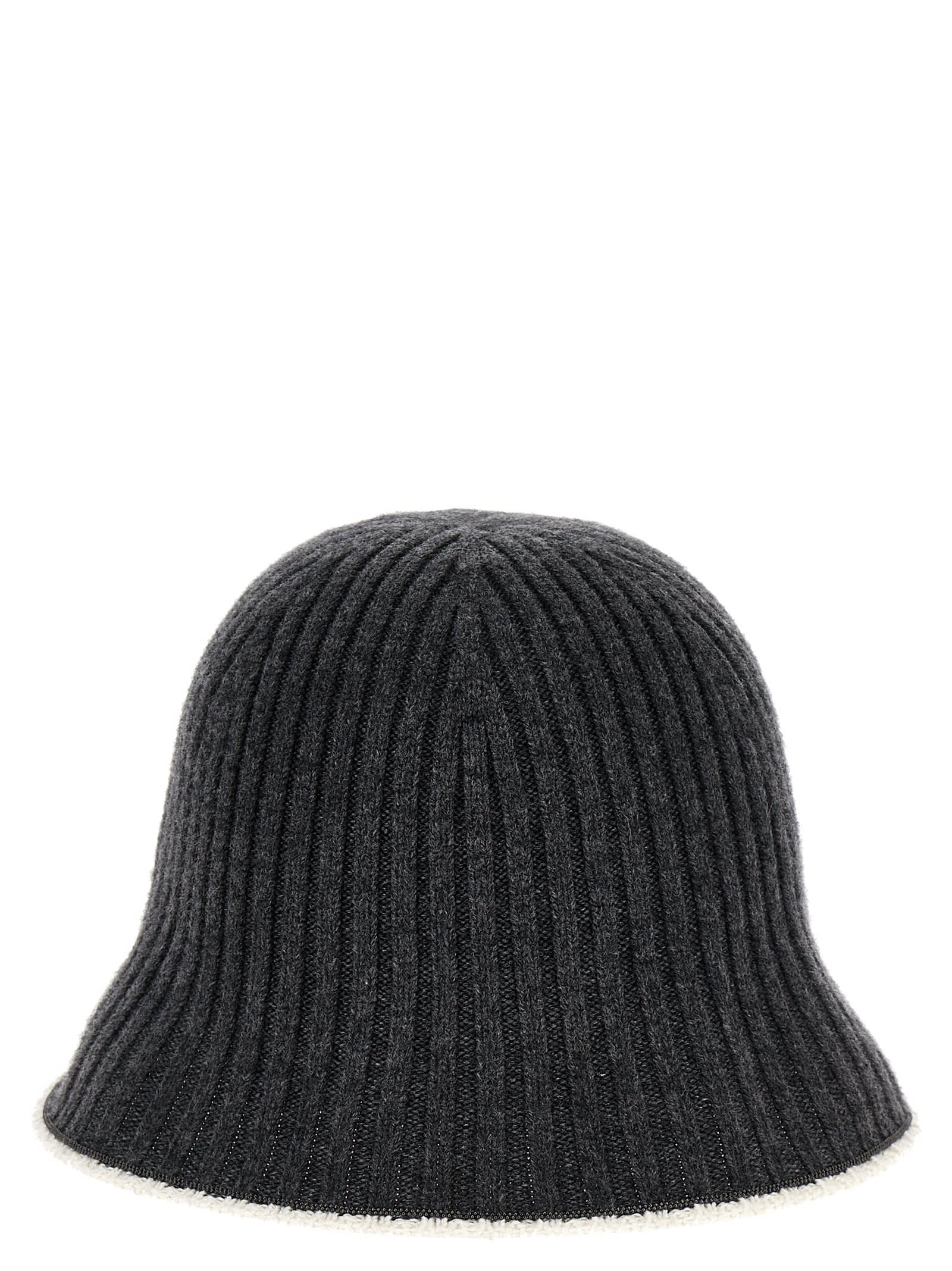 Shop Brunello Cucinelli Ribbed Knit Bucket Hat In Gray