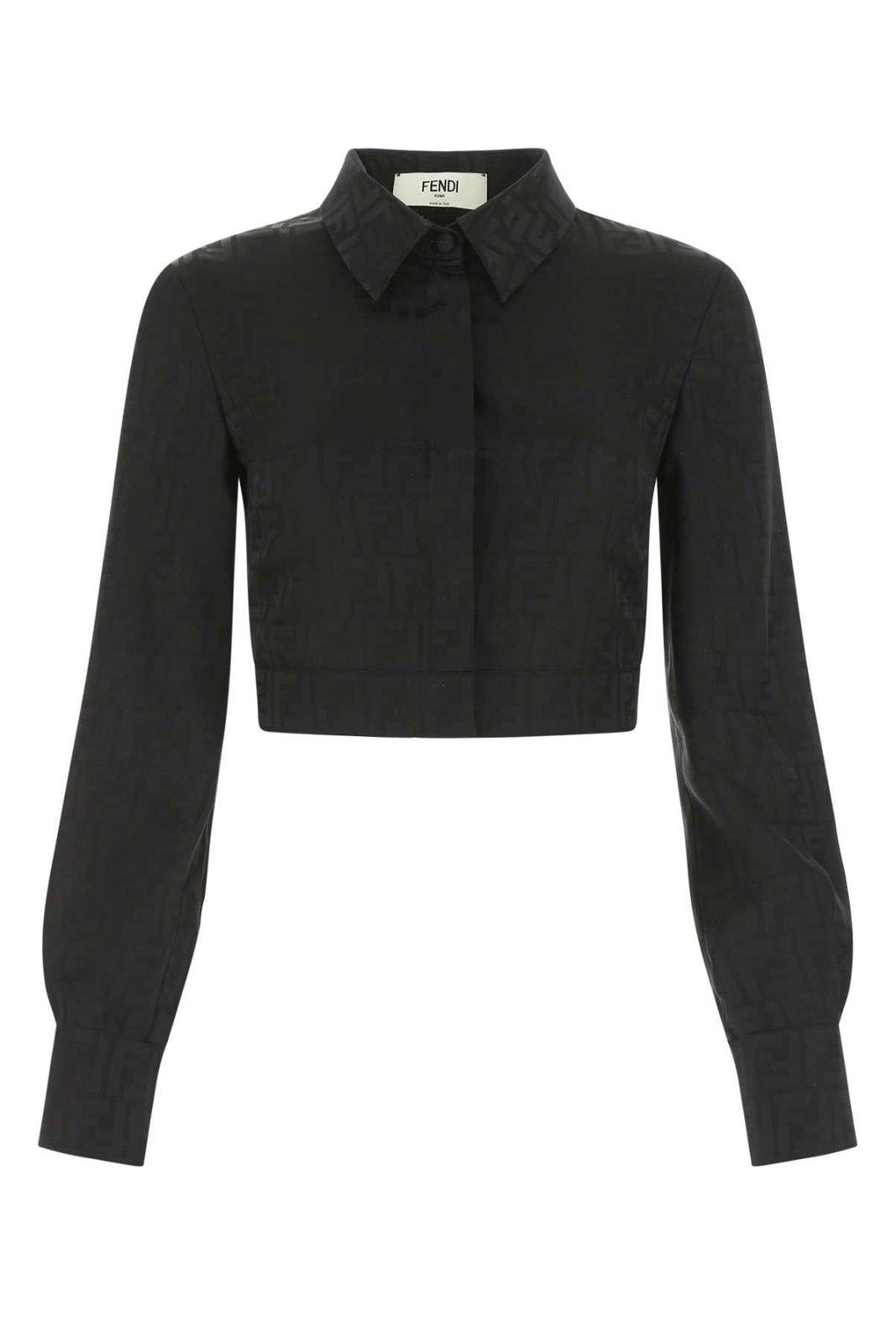 FENDI ALL-OVER LOGO-EMBELLISHED CROP SHIRT