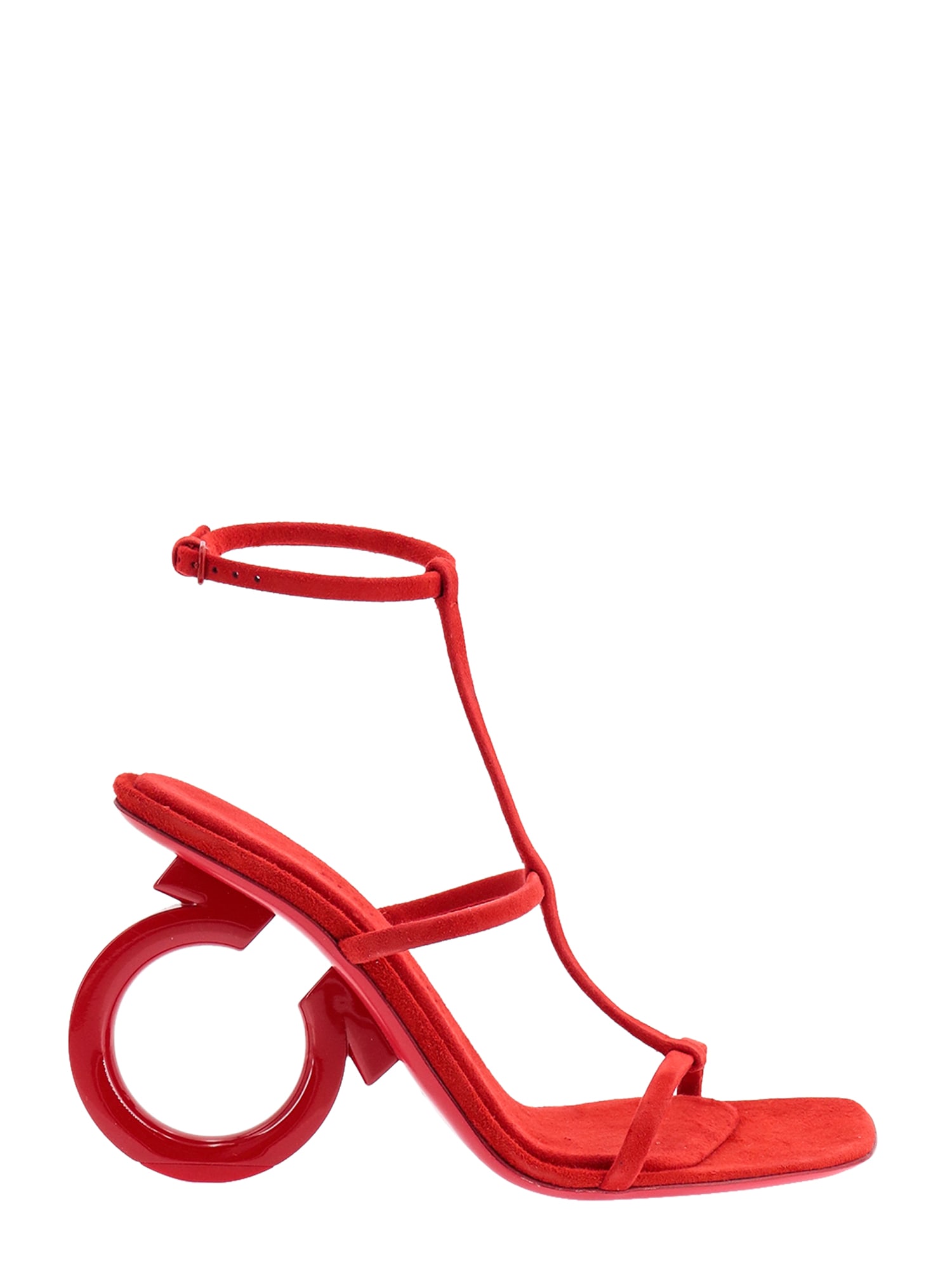 Ferragamo Elina Logo-detailed Suede Sandals In Red