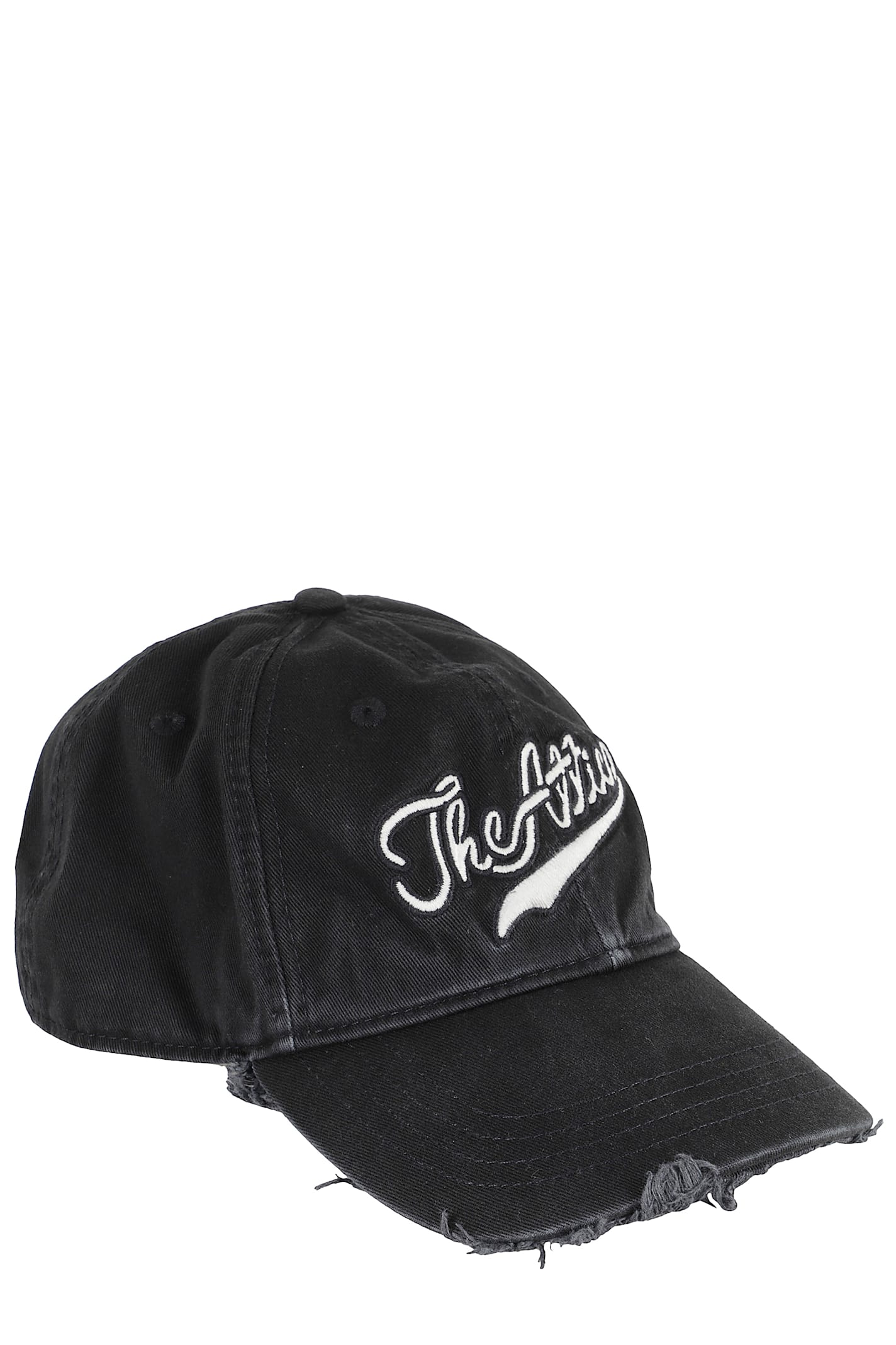 Attico Baseball Cap With Embroidery Logo And Frayed Hem In Black