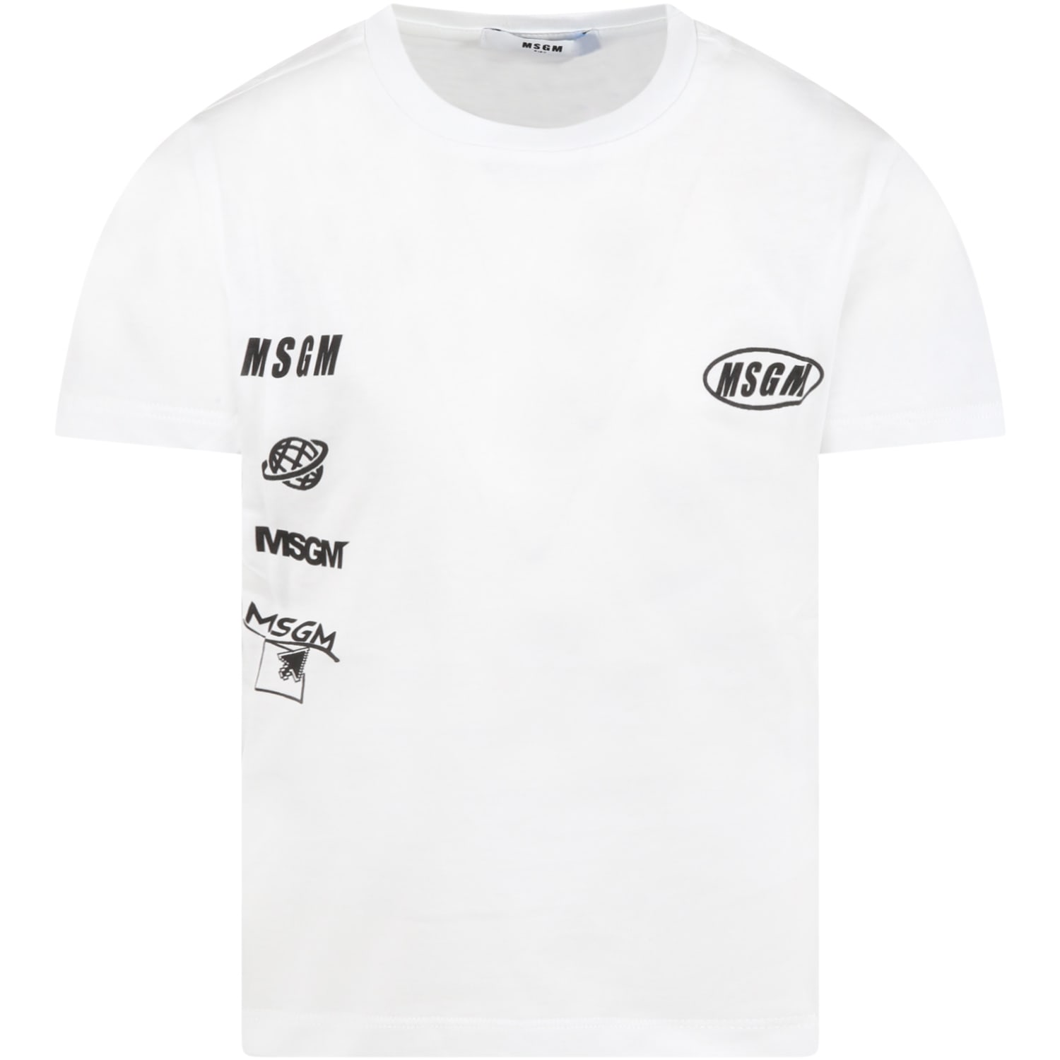 MSGM White T-shirt For Boy With Black Logos