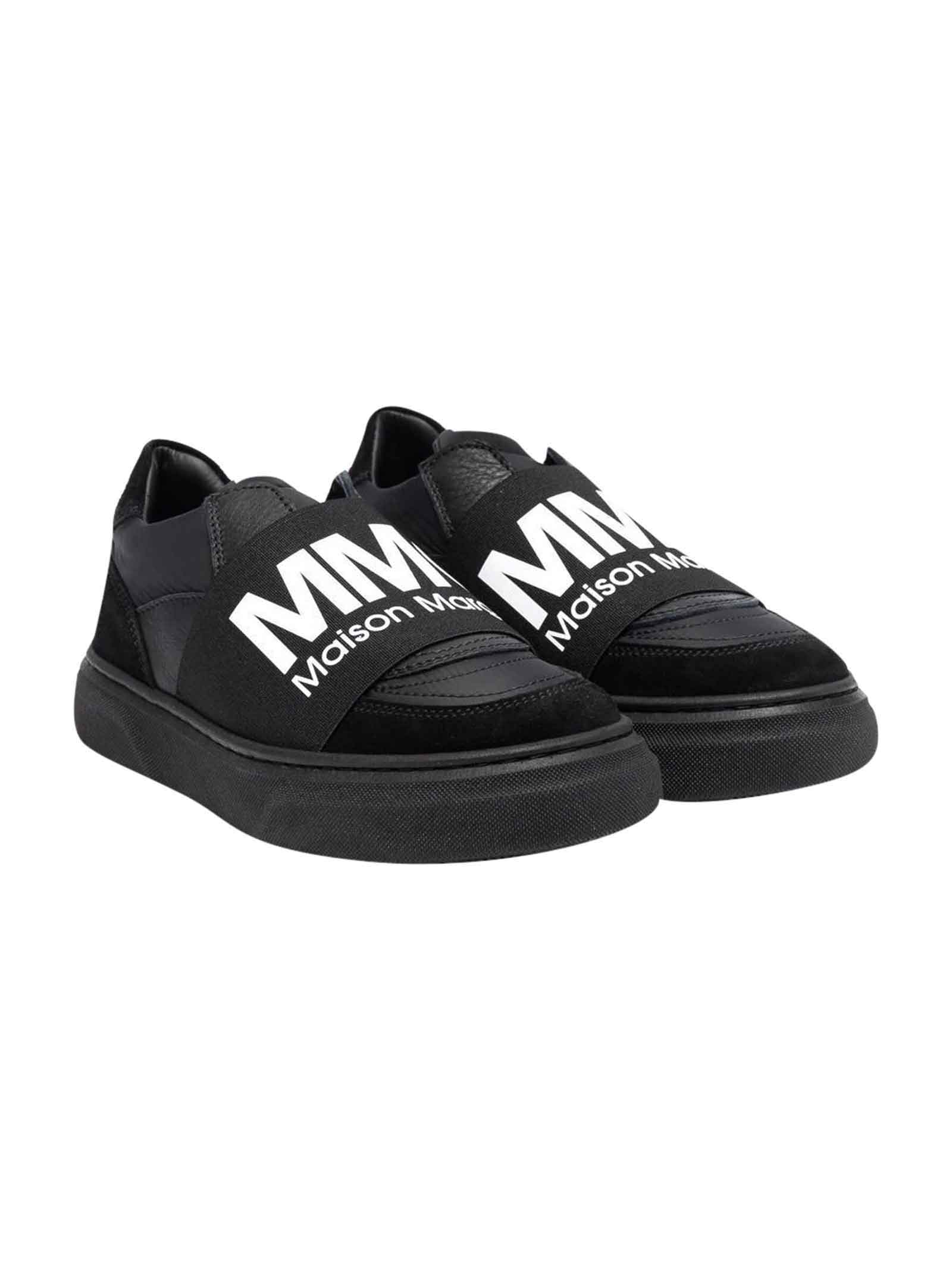 MM6 Maison Margiela Black Sneakers With Frontal Logo Press And Round Tip Moschino Kids