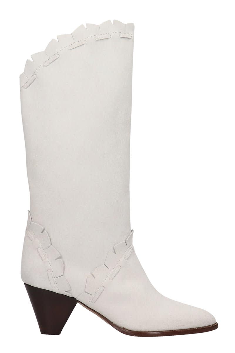 ISABEL MARANT LEESTA LOW HEELS ANKLE BOOTS IN WHITE SUEDE,11332146