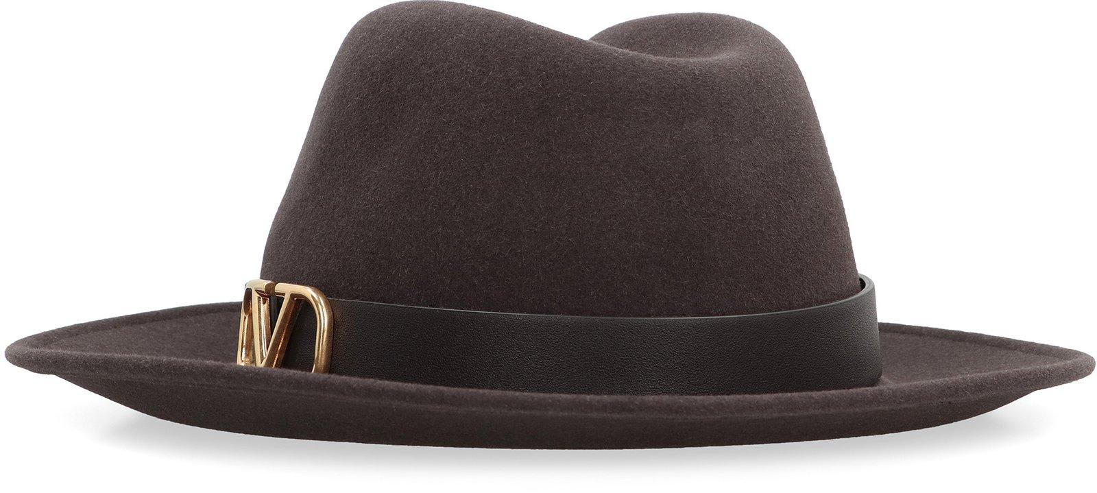 Shop Valentino Vlogo Signature Curved Wide Brim Fedora Hat In Grey