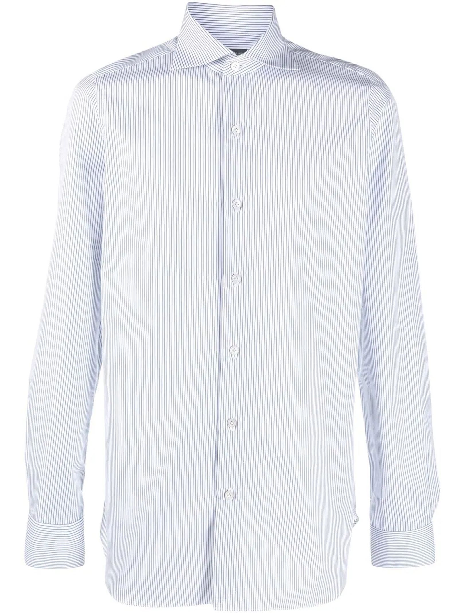 Finamore White And Blue Cotton Shirt