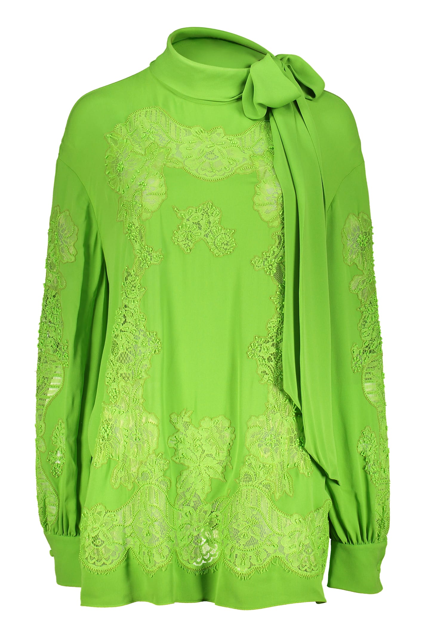 Valentino Garavani Bright Green Blouse With Elegant Bow Collar