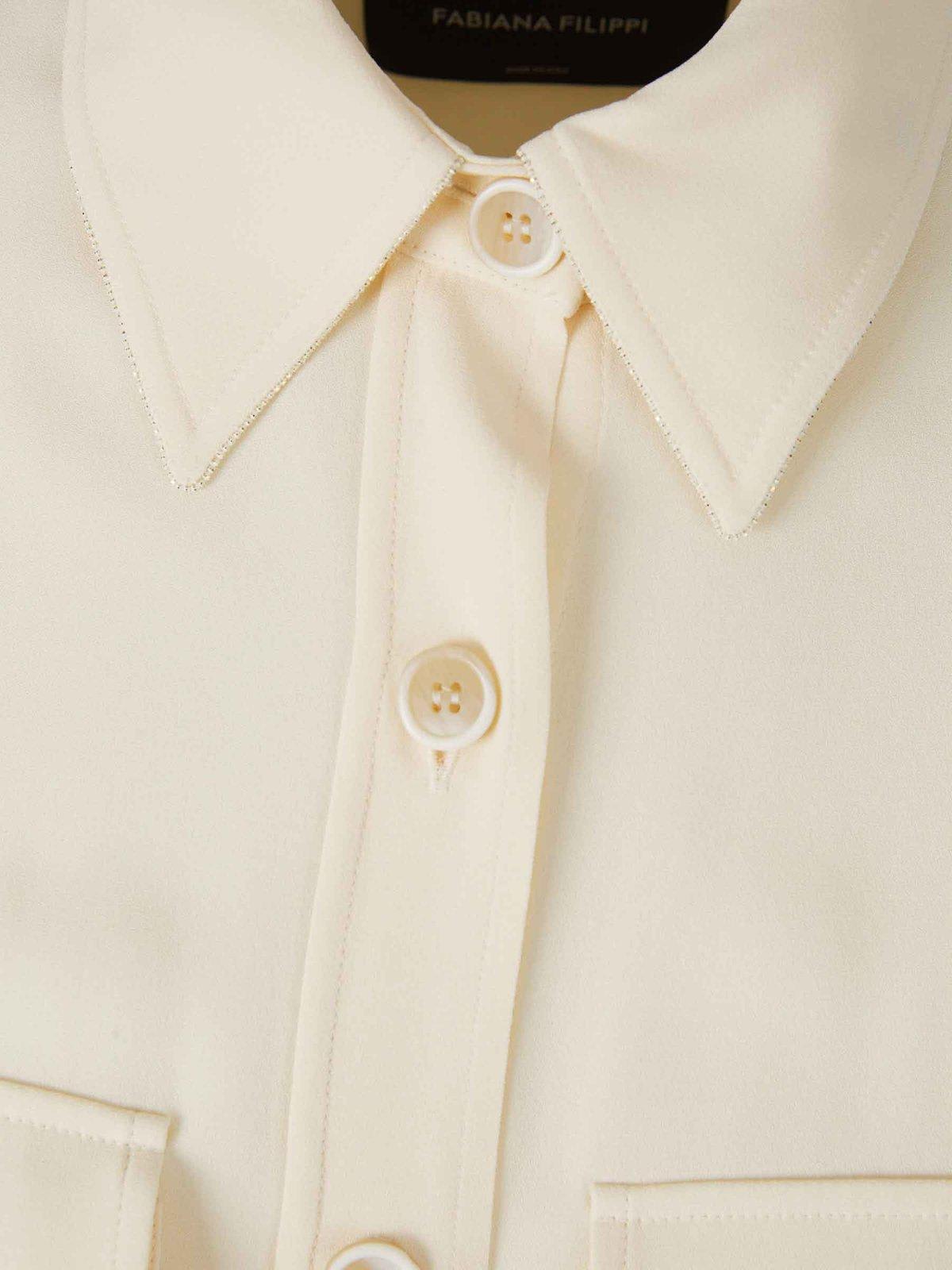 Shop Fabiana Filippi Bead-detailed Elasticated Hem Jacket In Cream