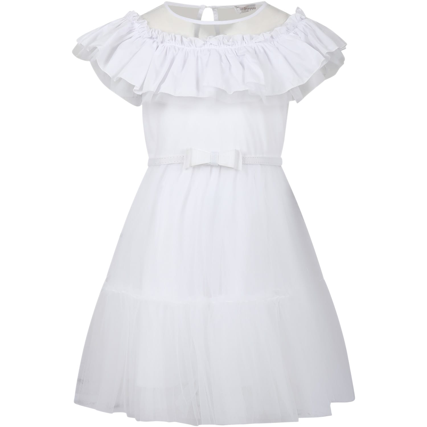 Monnalisa Kids' White Dress For Girl With Tulle And Ruffles