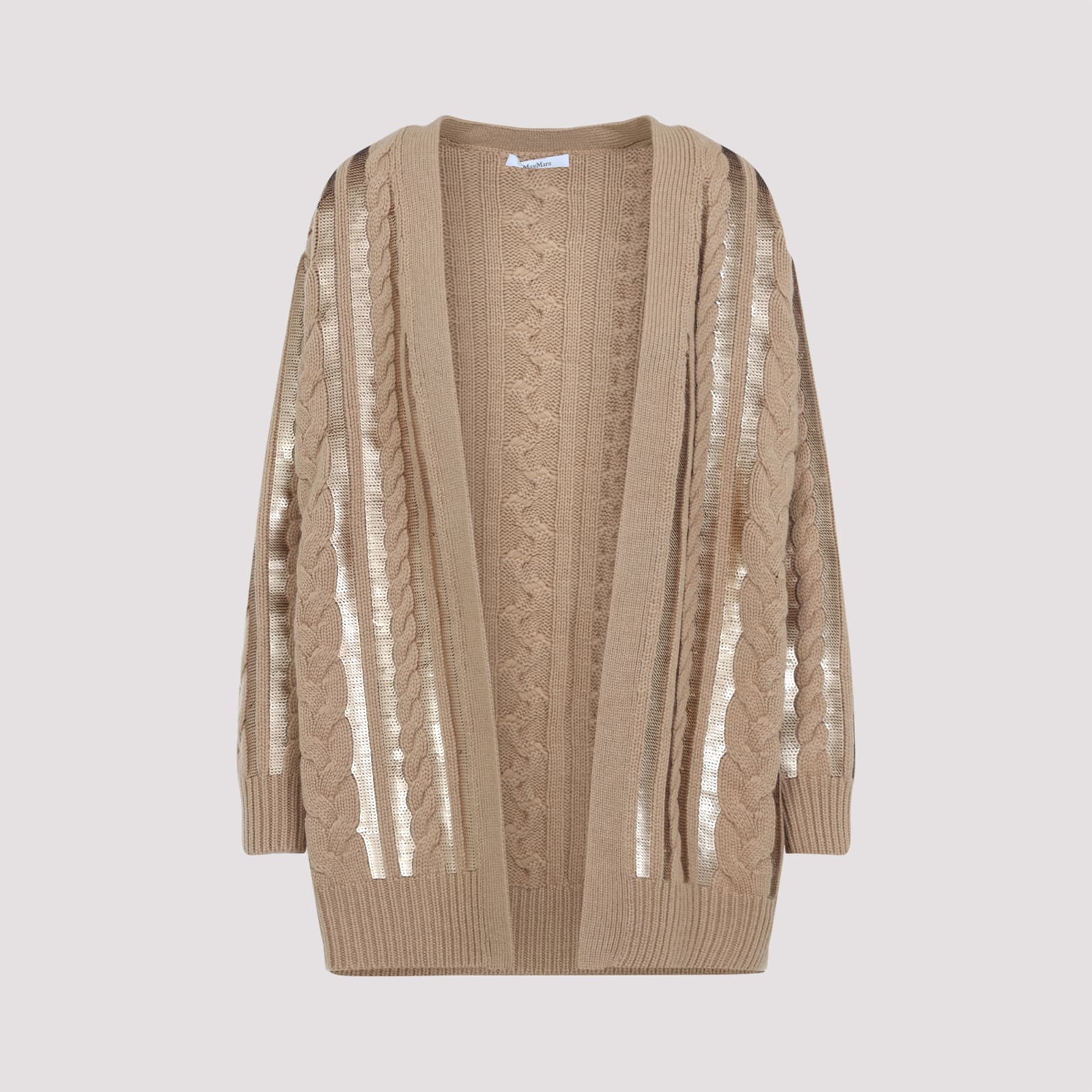 Max Mara Mirco Cable Knit Sequined Cardigan In Cammello