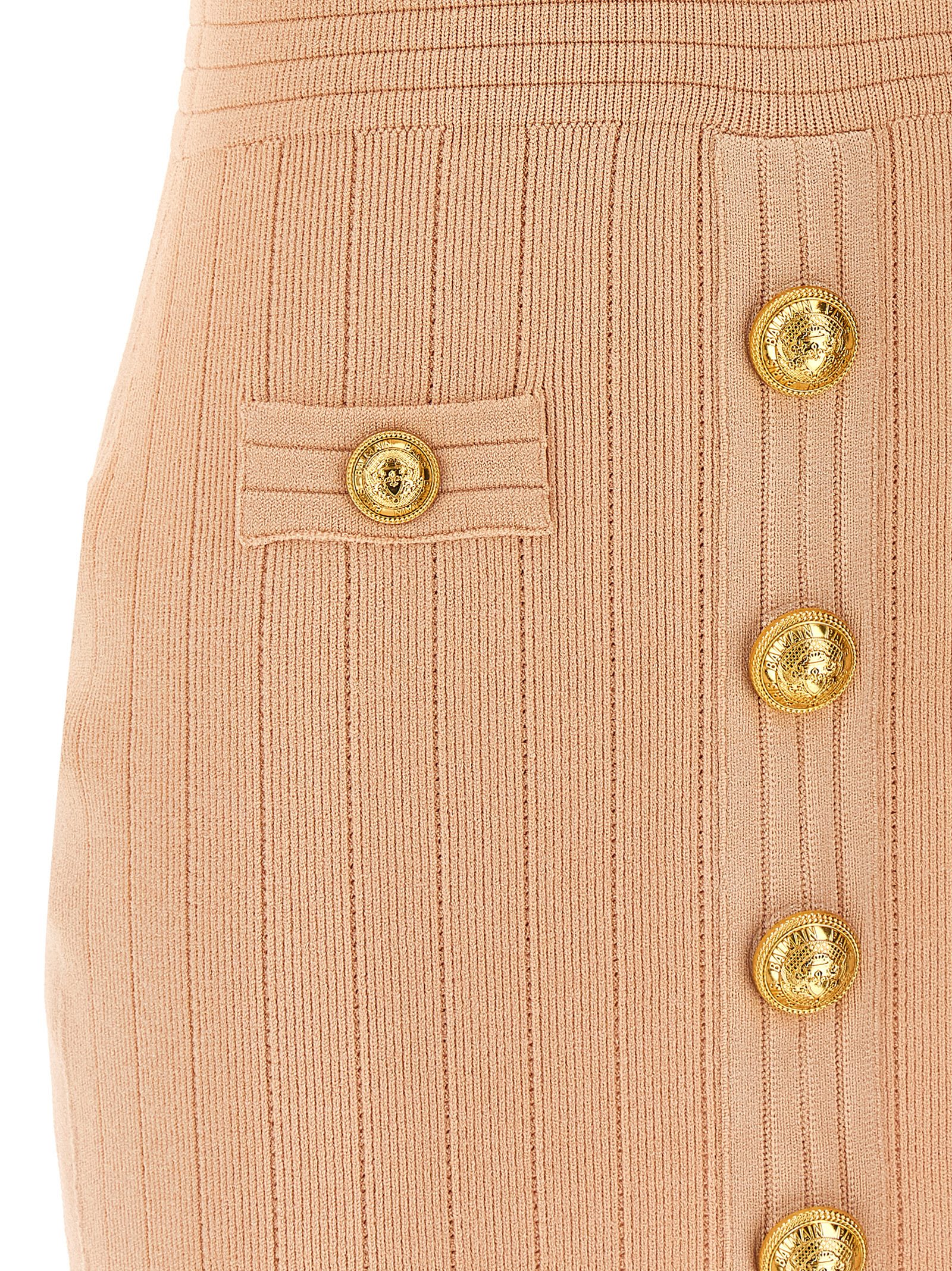 Balmain Pink Ribbed Knit Mini Dress In Pink