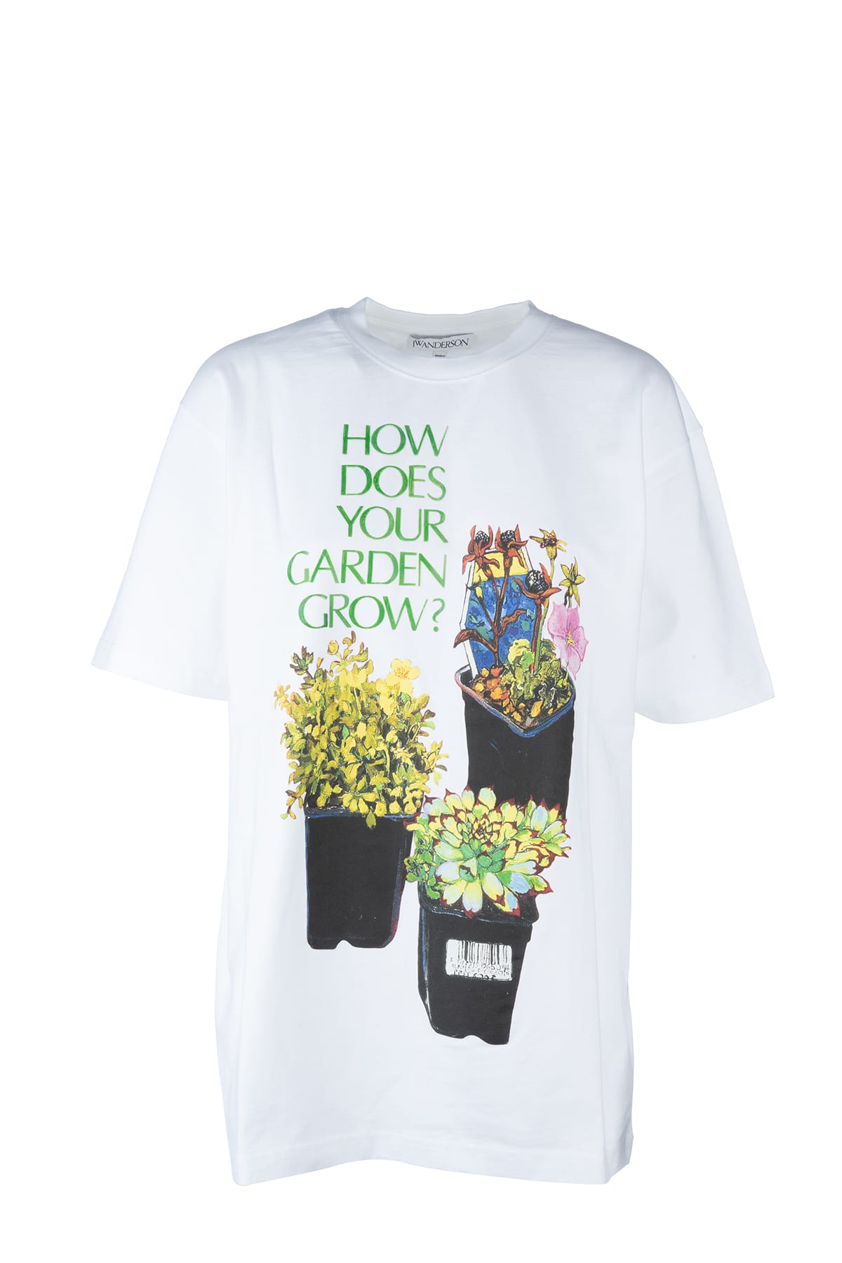 Jw Anderson Womens White Flower Pot Graphic-print Organic-cotton Jersey T-shirt In White