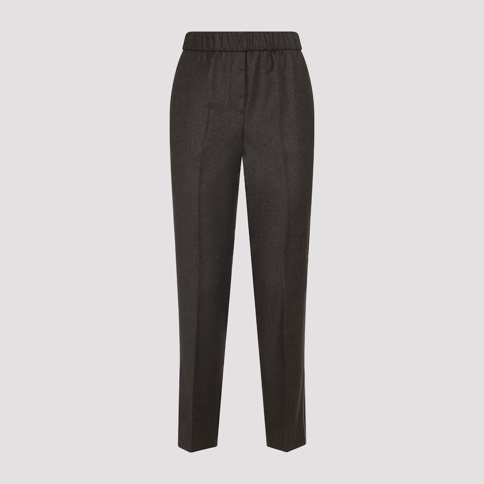 Peserico Straight-leg Brown Virgin Wool Pants With Lurex Details In Gray
