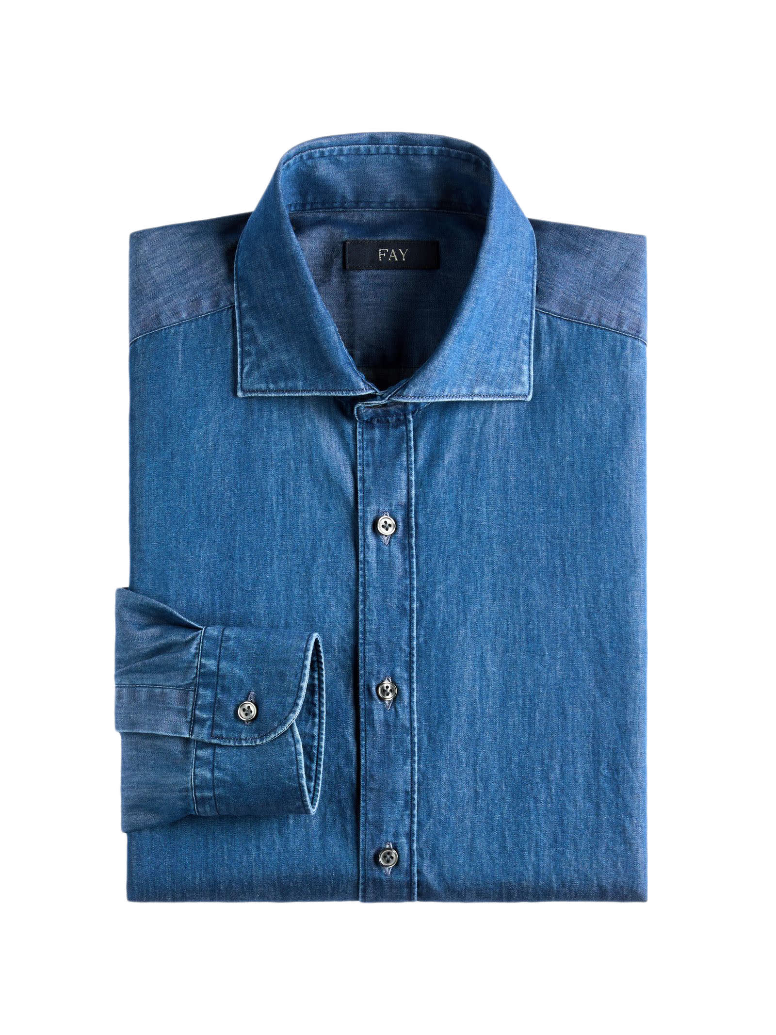 Fay Denim Stone Washed Shirt In Blue