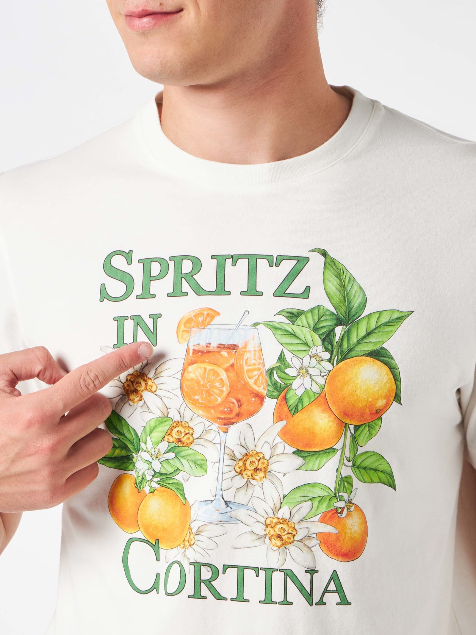 Shop Mc2 Saint Barth Man Heavy Cotton T-shirt With Spritz In Cortina Print In White