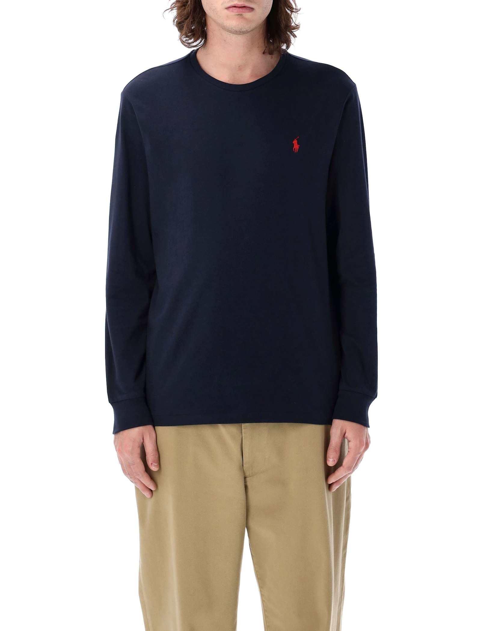 Ralph Lauren Long Sleeve Crew Neck Sweater With Ribbed Cuffs In Black