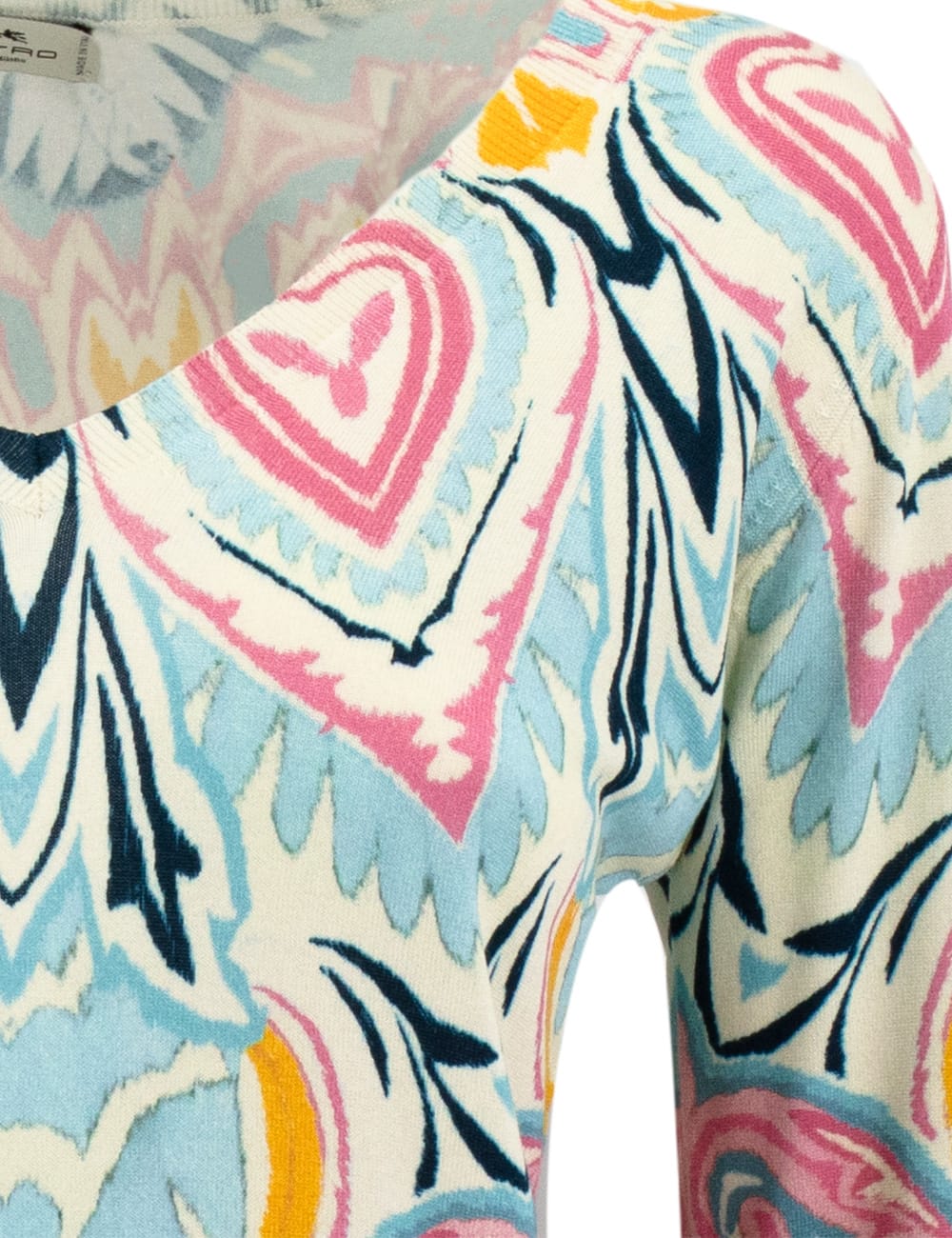 Etro Abstract-print Knit V-neck Top In Blue