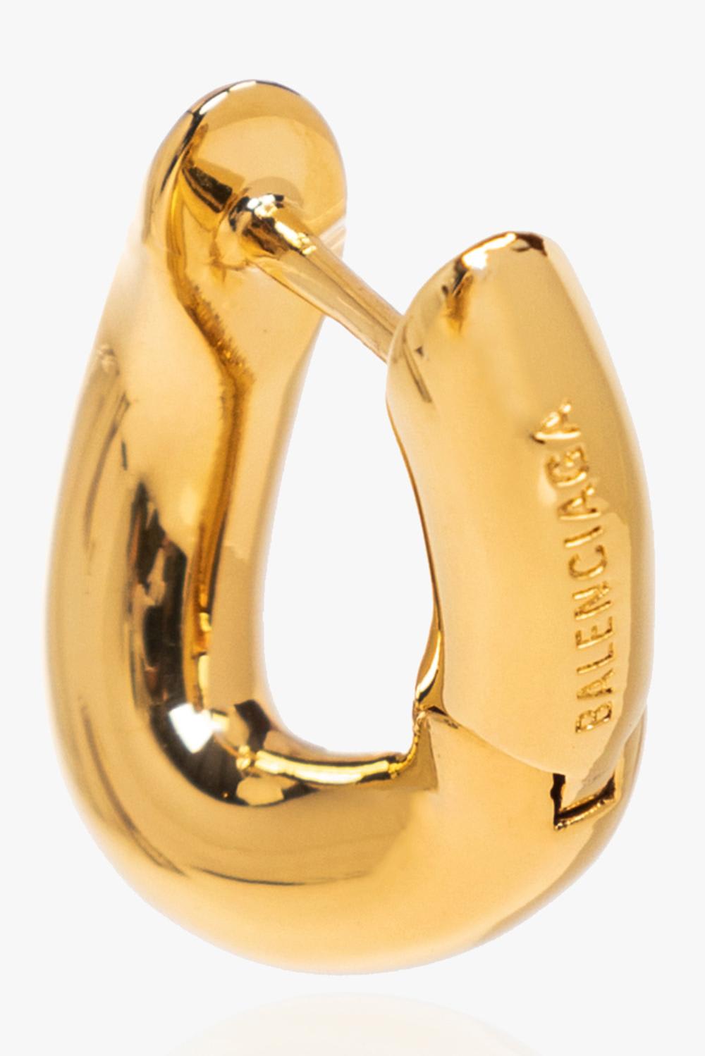 Shop Balenciaga Brass Earrings With Logo In Shiny Gold