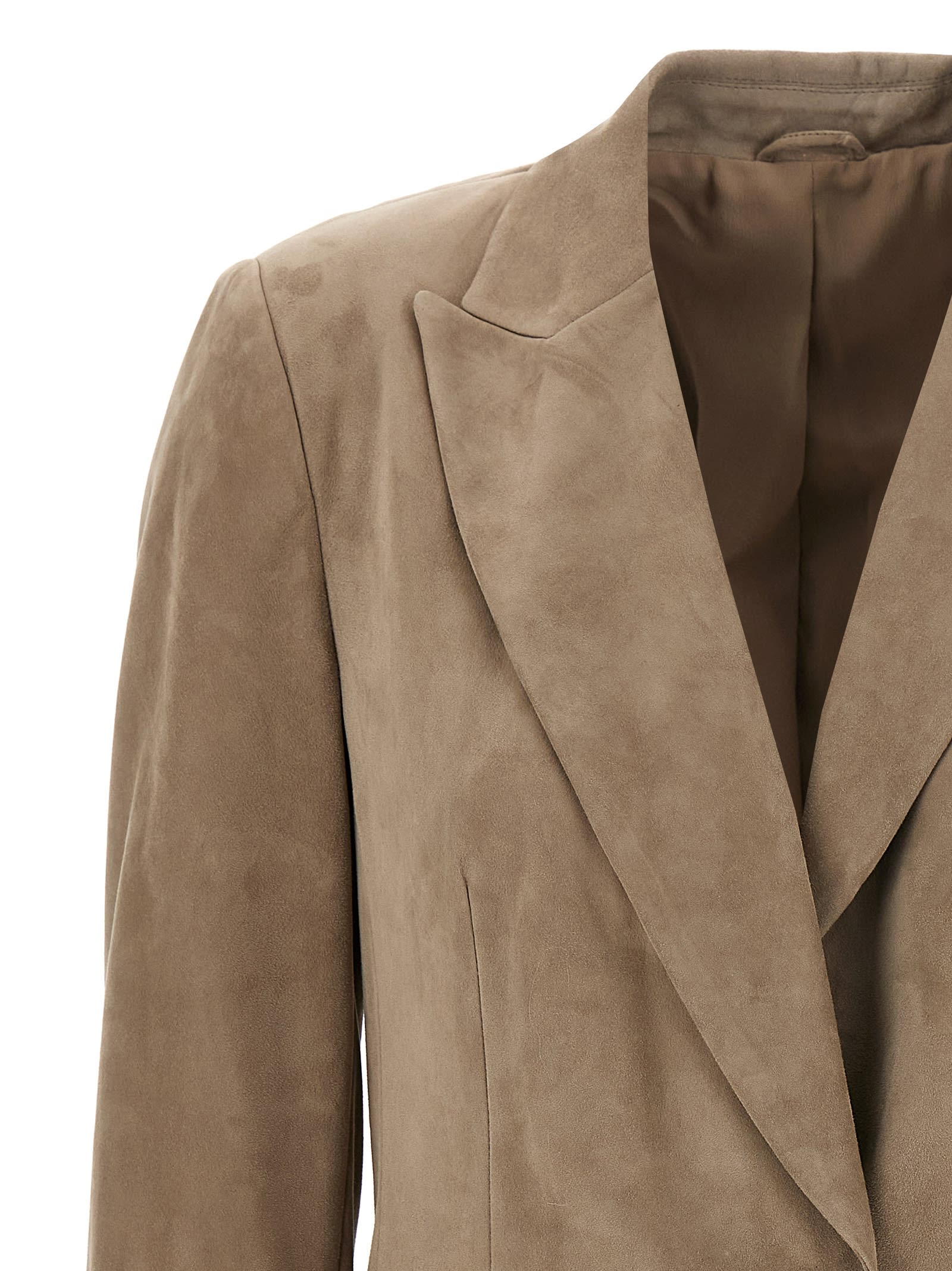 Brunello Cucinelli Suede Blazer With Flap Pockets And Notch Lapel In Beige