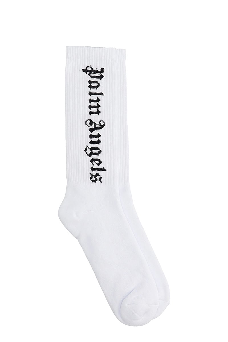 Palm Angels Ns Logo Socks In White Cotton