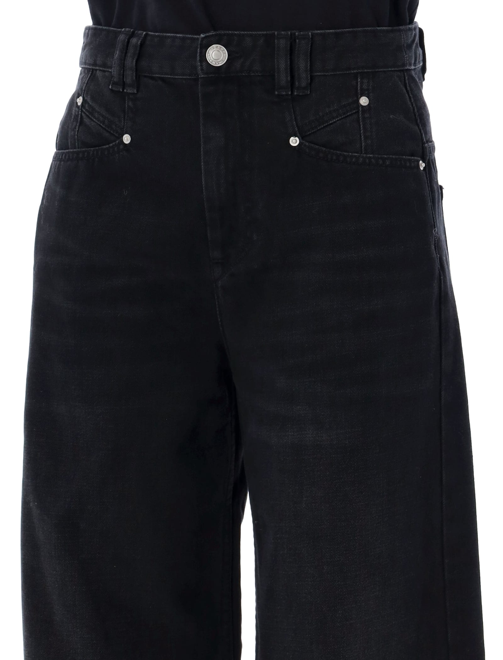 Isabel Marant Lemony Black Five-pocket Jeans With Logo Patch In Cotton Denim Woman In Black