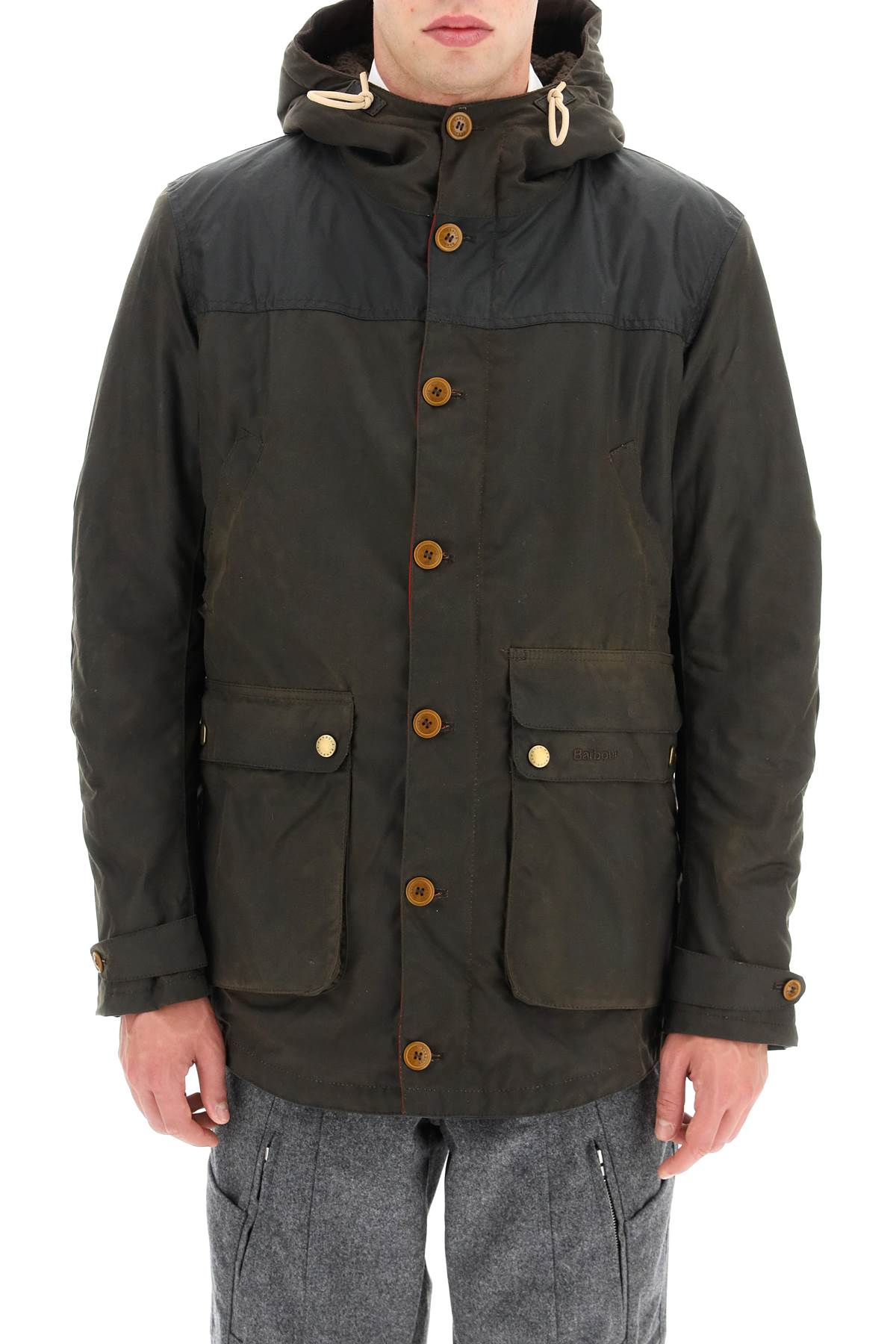 Barbour Game Dark Green Cotton Parka In Black