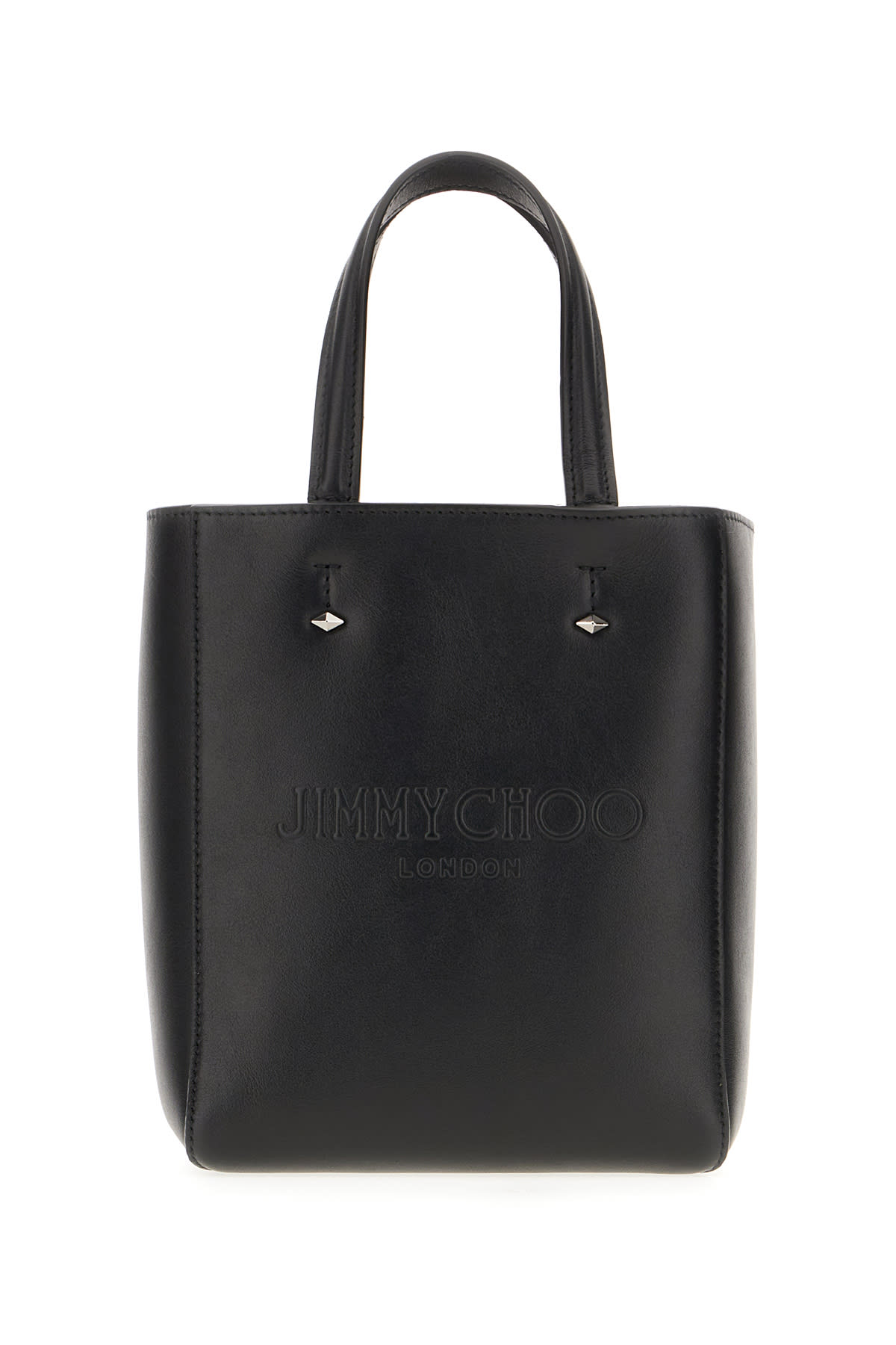 Shop Jimmy Choo Black Leather Small Lenny Handbag In Blacksilver