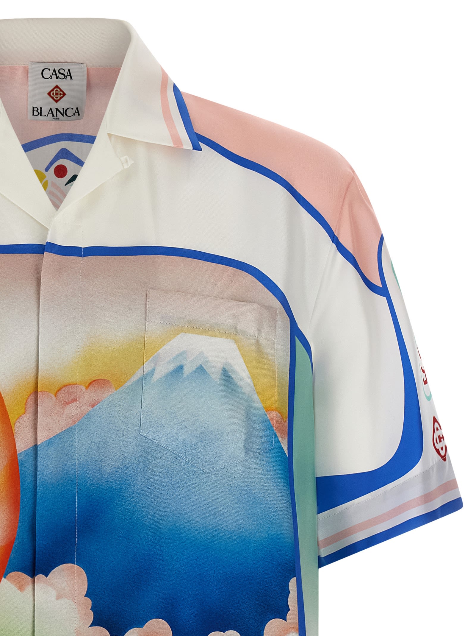 Casablanca Mens Fuji Dream Cuban Collar Printed Silk Shirt In White