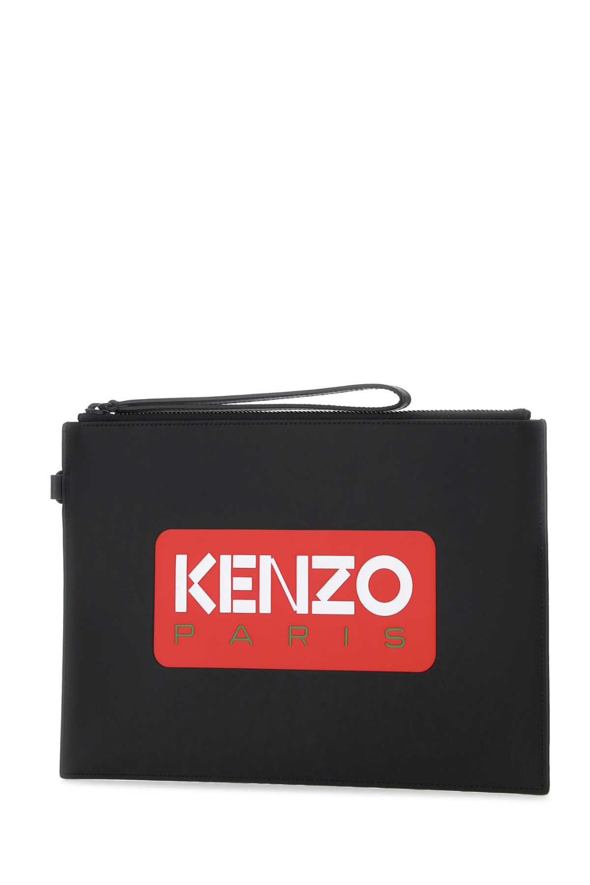 Kenzo Black Leather Large  Paris Clutch In 99