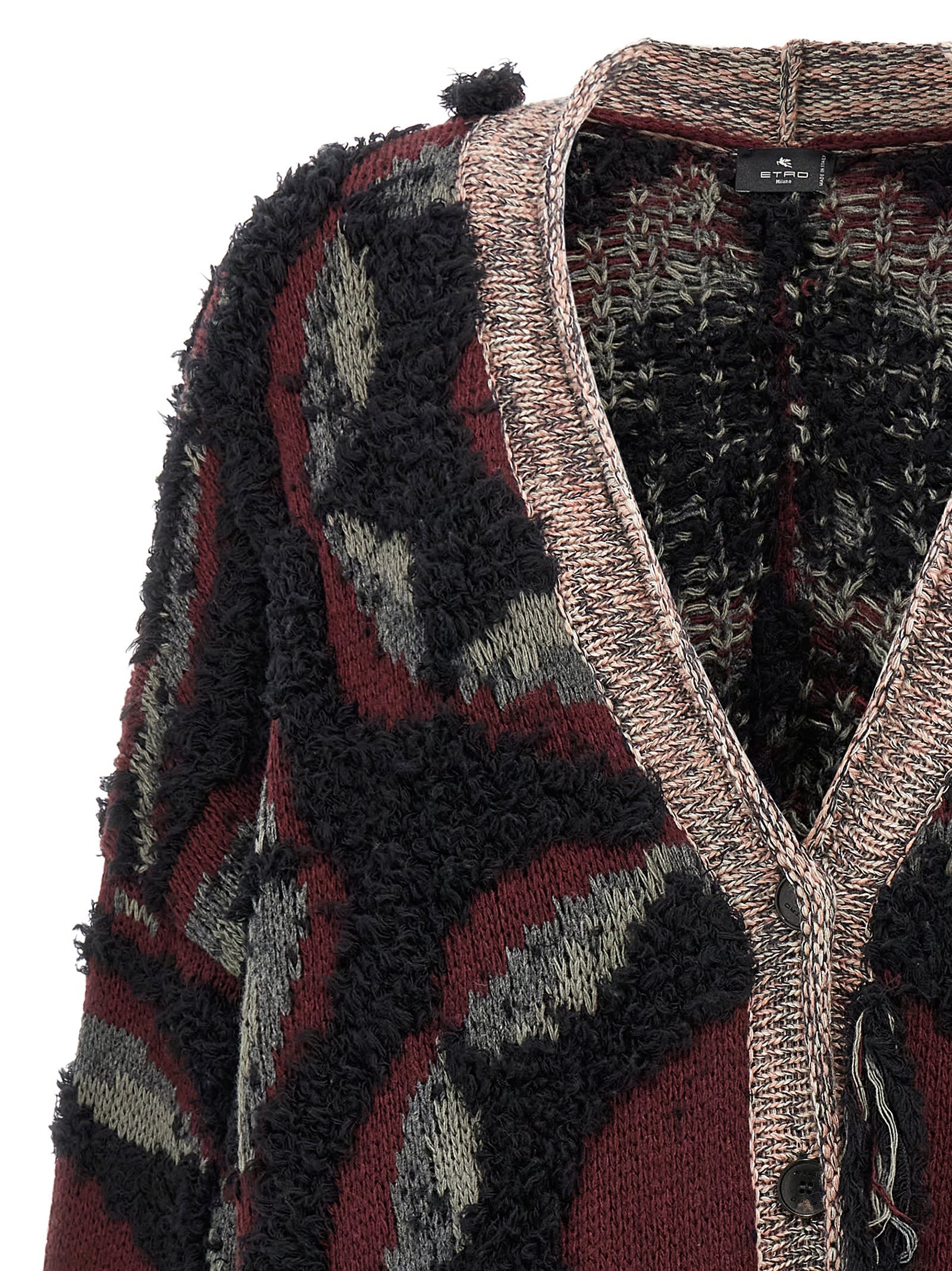 Shop Etro Fringed Oversized Cardigan In Multicolor