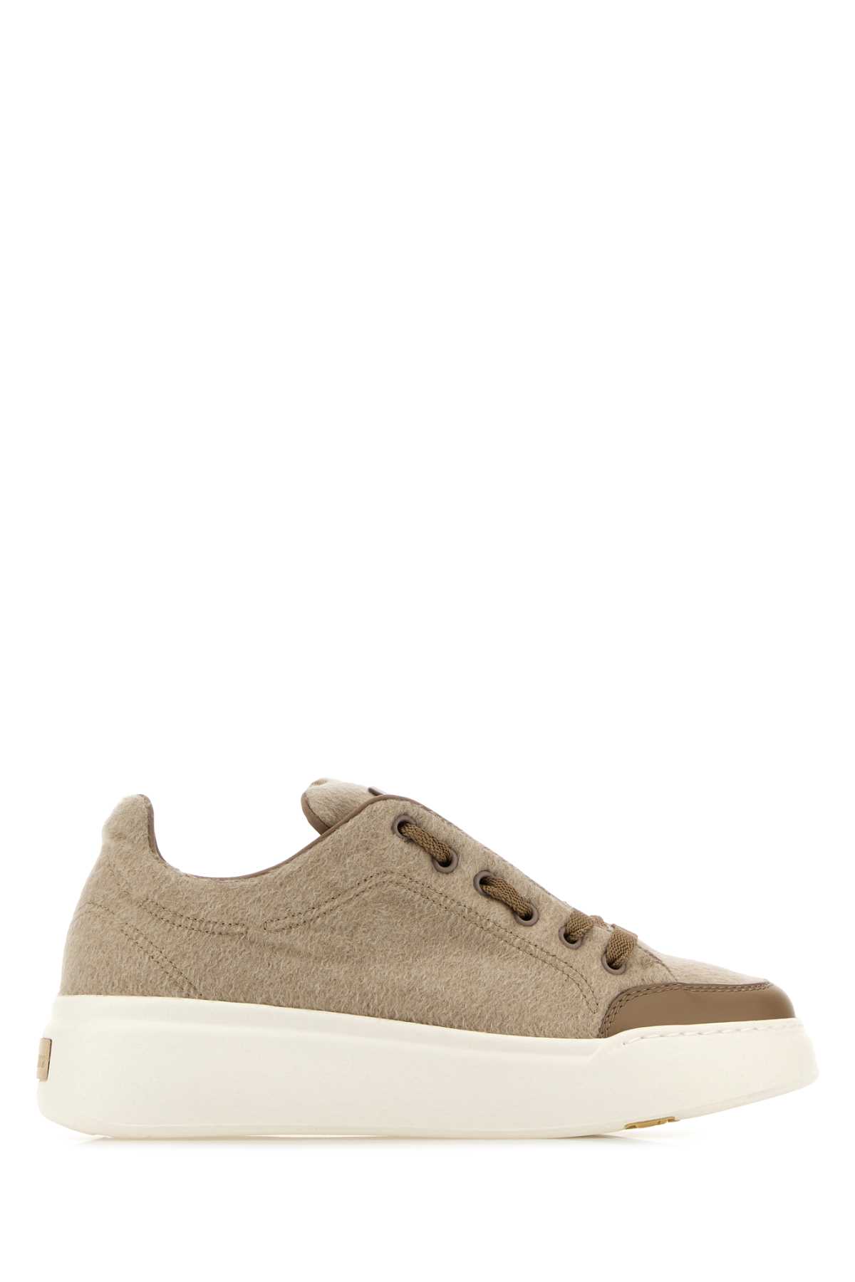 Max Mara Dove Grey Cashmere And Leather Maxi Sneakers In Sand