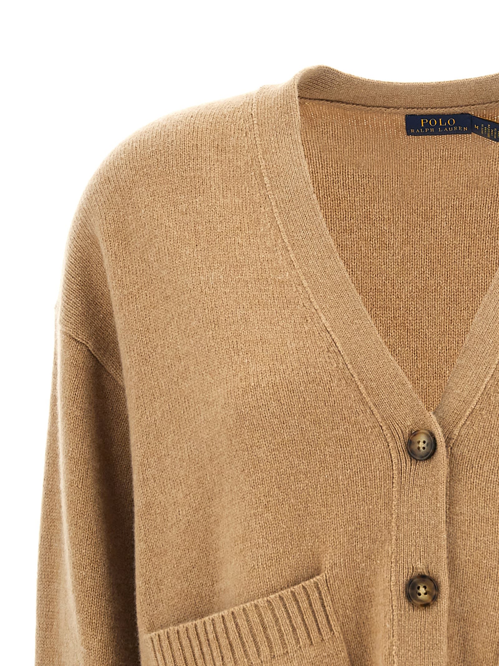 Shop Polo Ralph Lauren Logo Embroidery Cardigan  In Camel