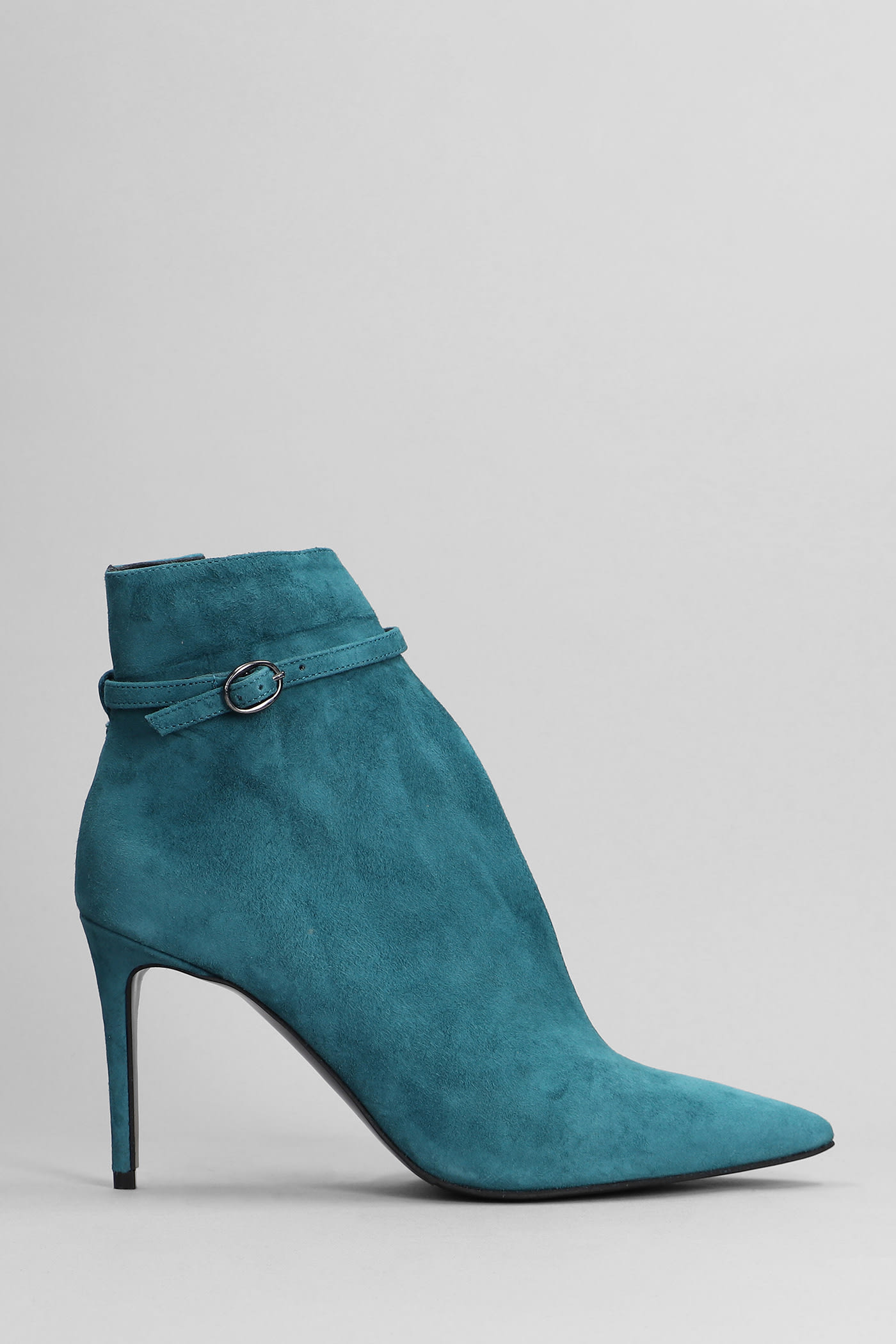 High Heels Ankle Boots In Petroleum Suede