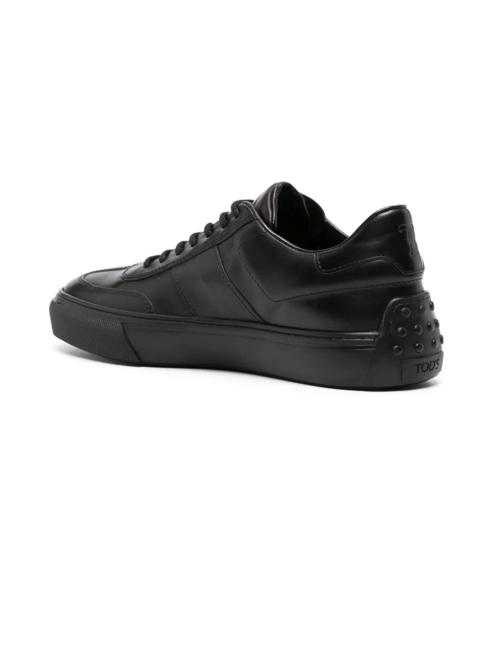 Shop Tod's Black Calf Leather Sneakers