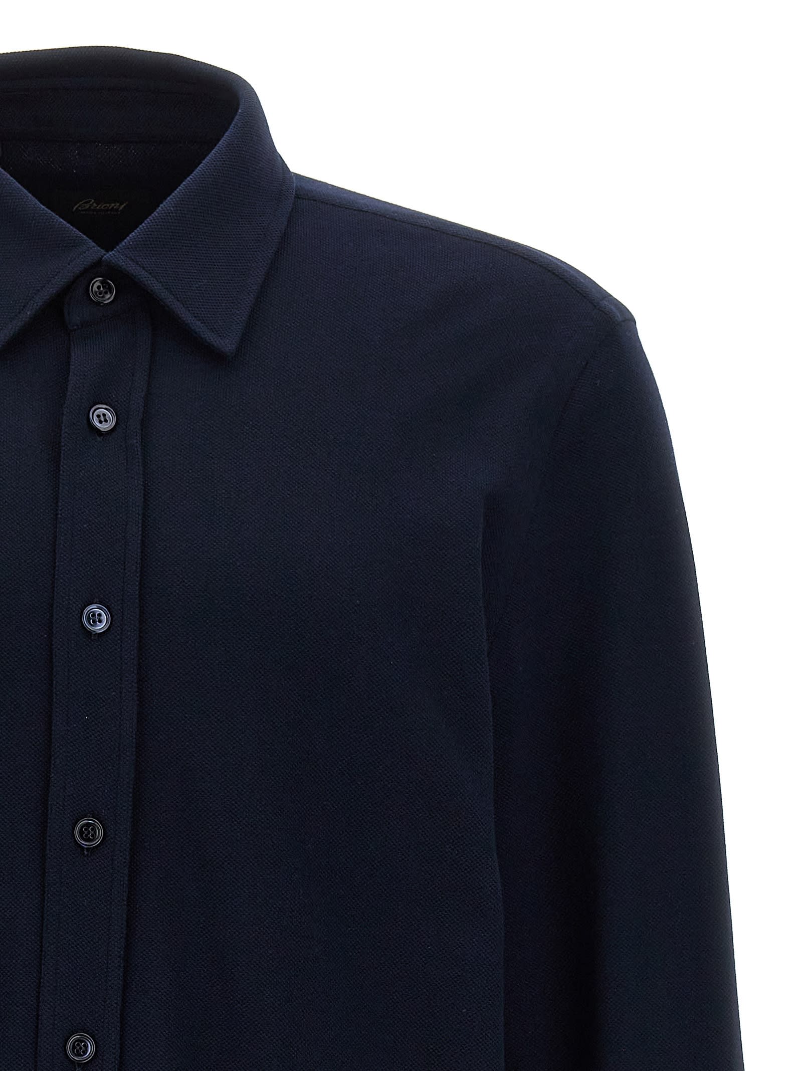 Shop Brioni Cotton Piquet Shirt In Blue