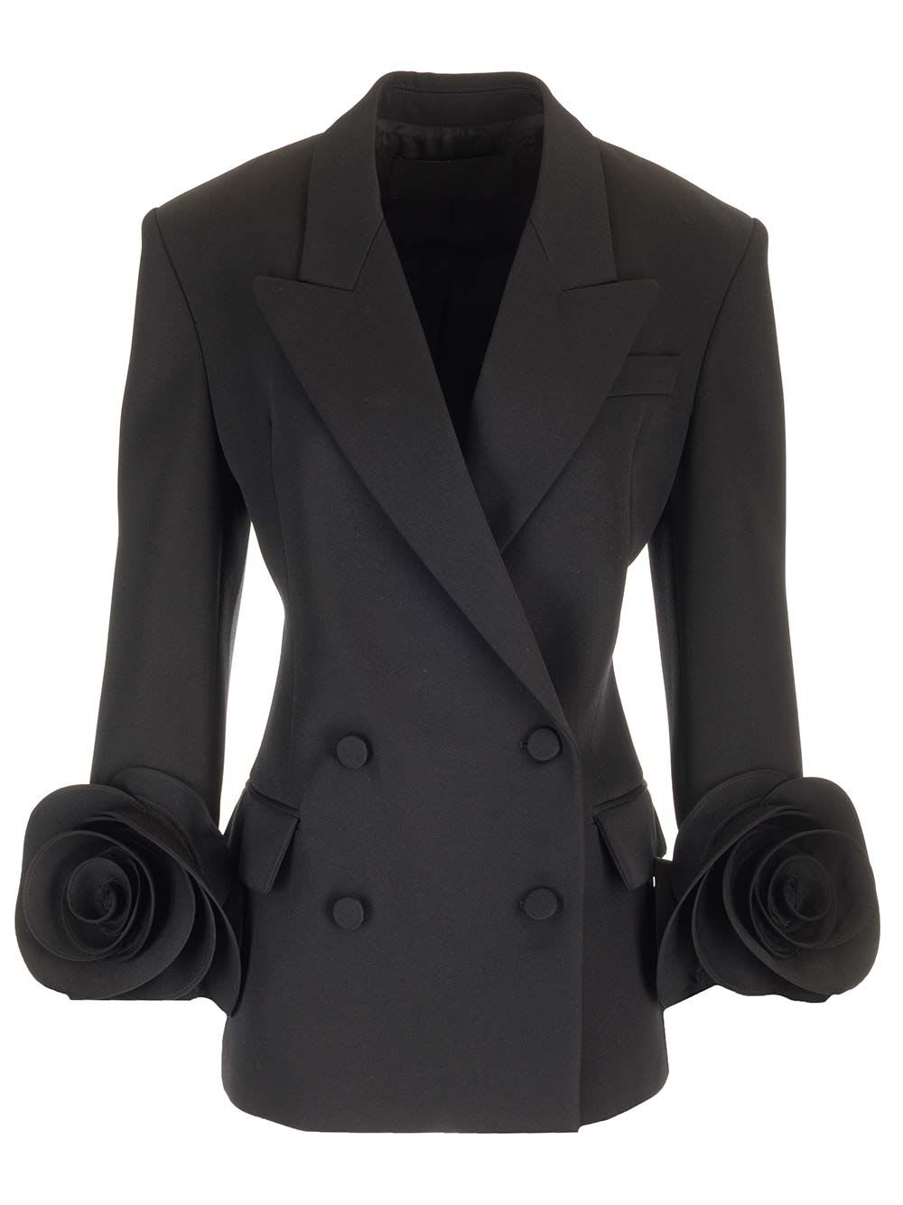 Shop Valentino Tuxedo Blazer With Roses In Black