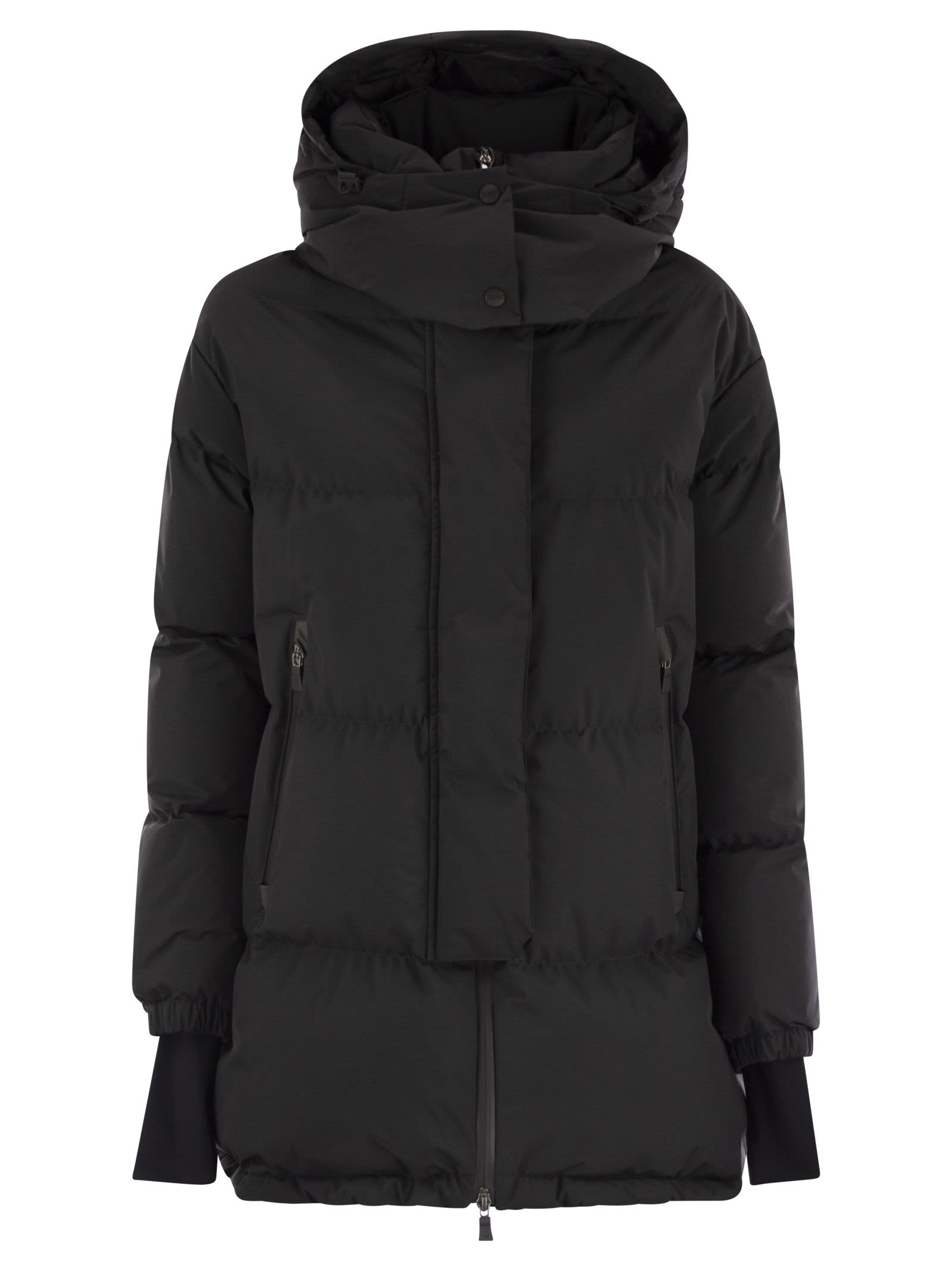 Herno Women Medium 2-layer Hooded Down Jacket In Black