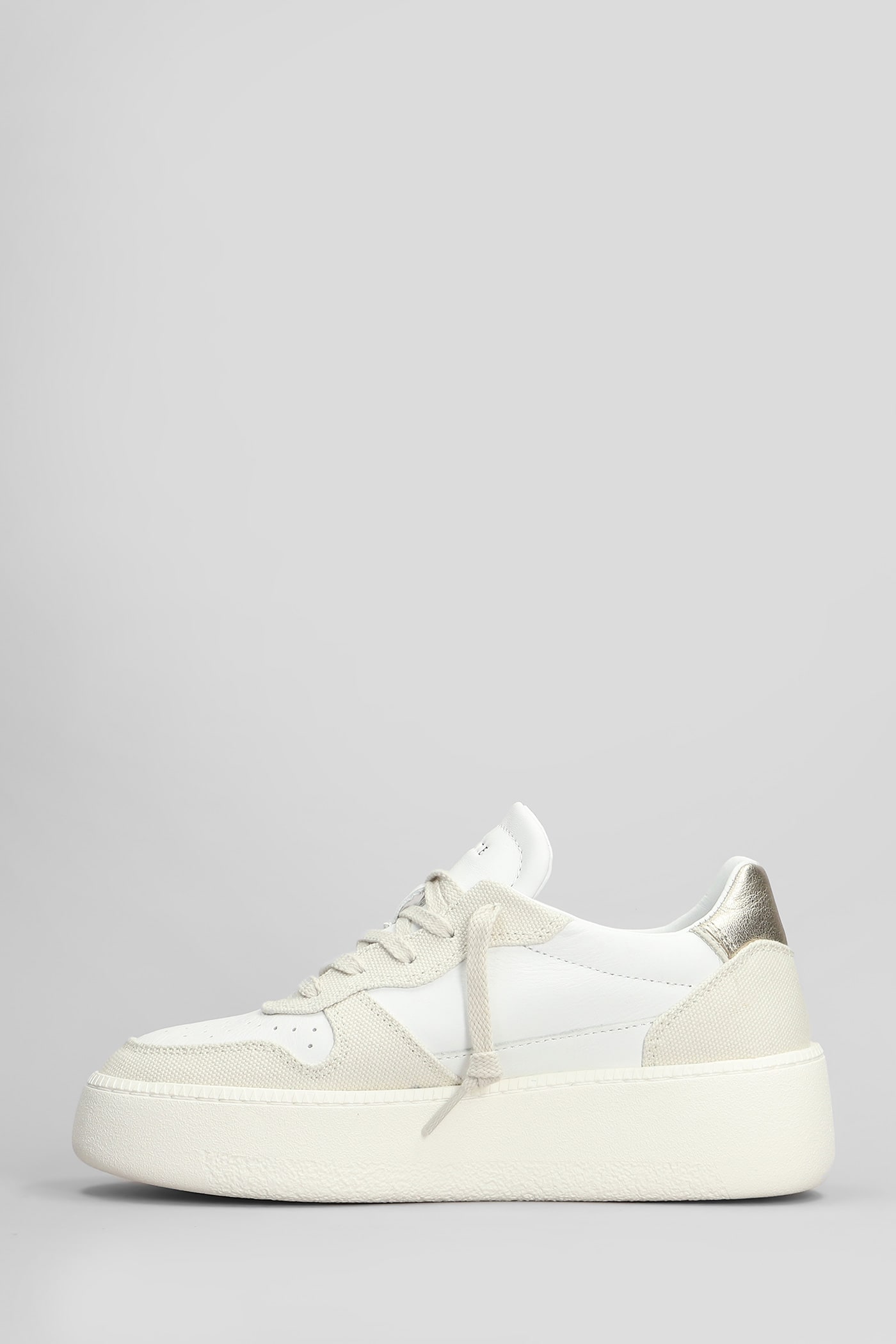 Date Court Platform Sneakers In White Leather And Fabric In White