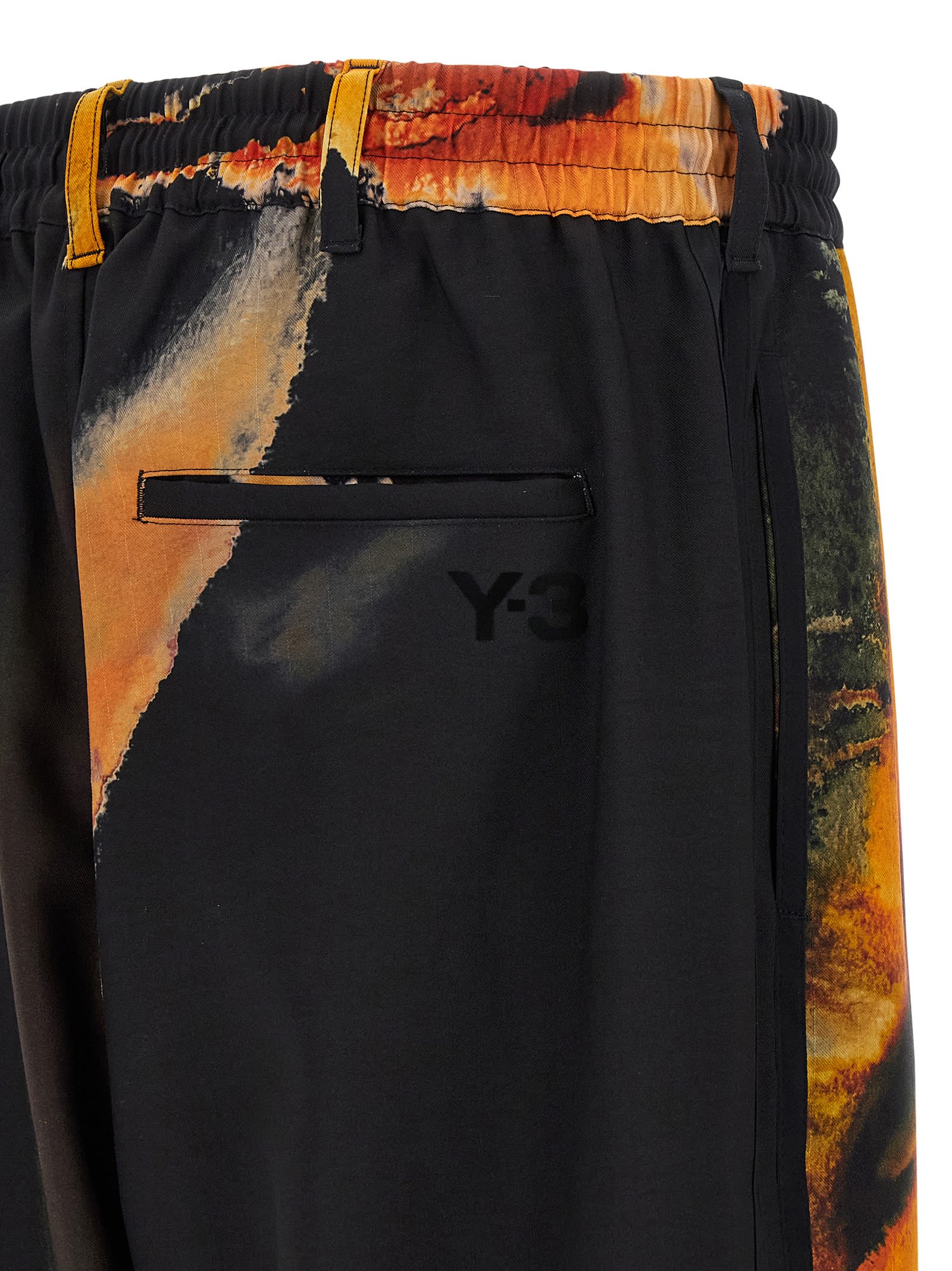 Y-3 Technical Fabric Trousers With Striking Print And Adjustable Features In Black