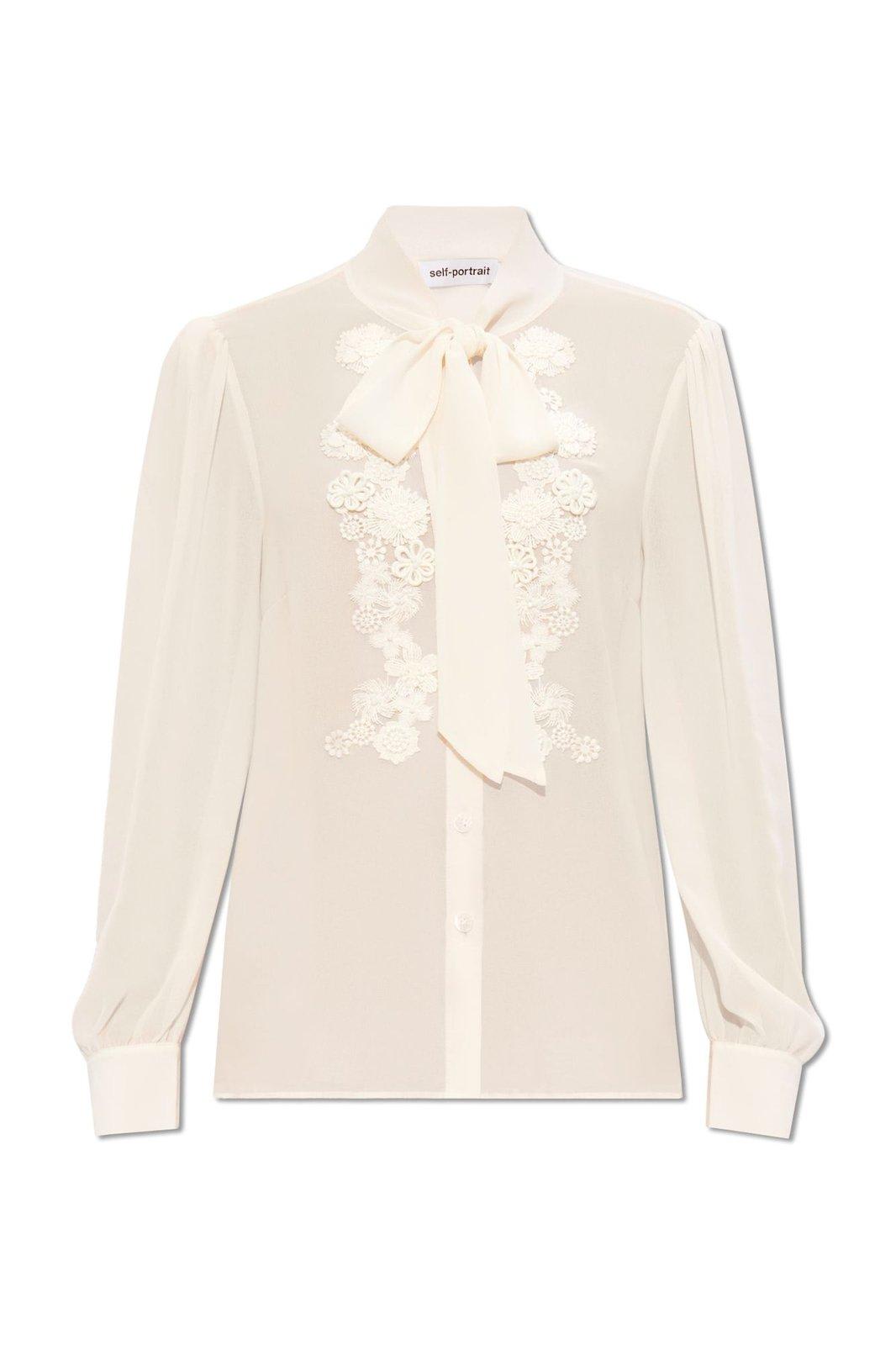 Self-portrait Bow-detailed Semi-sheer Blouse In Neutral