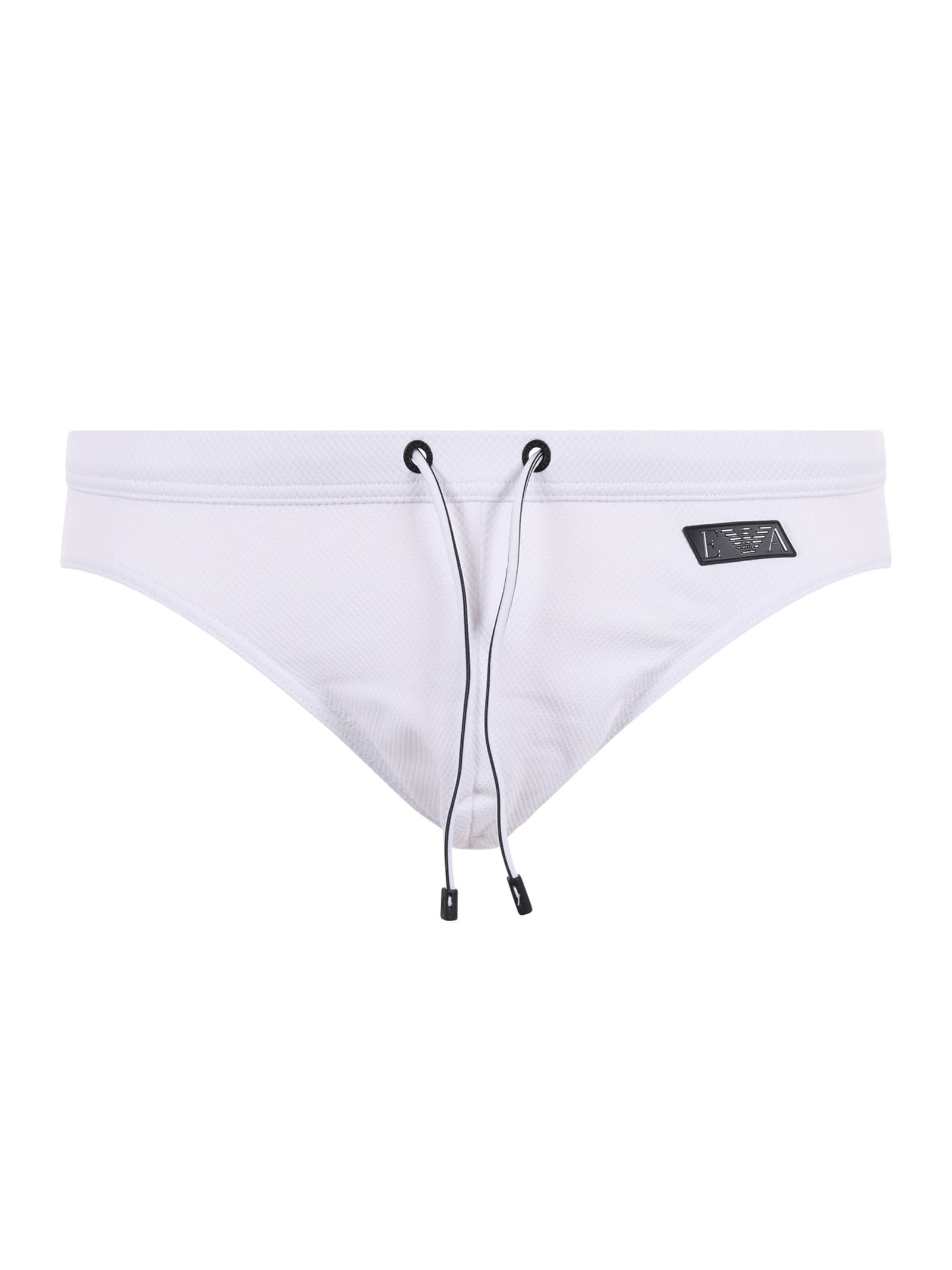 Emporio Armani Piqué Fabric Swim Briefs In White