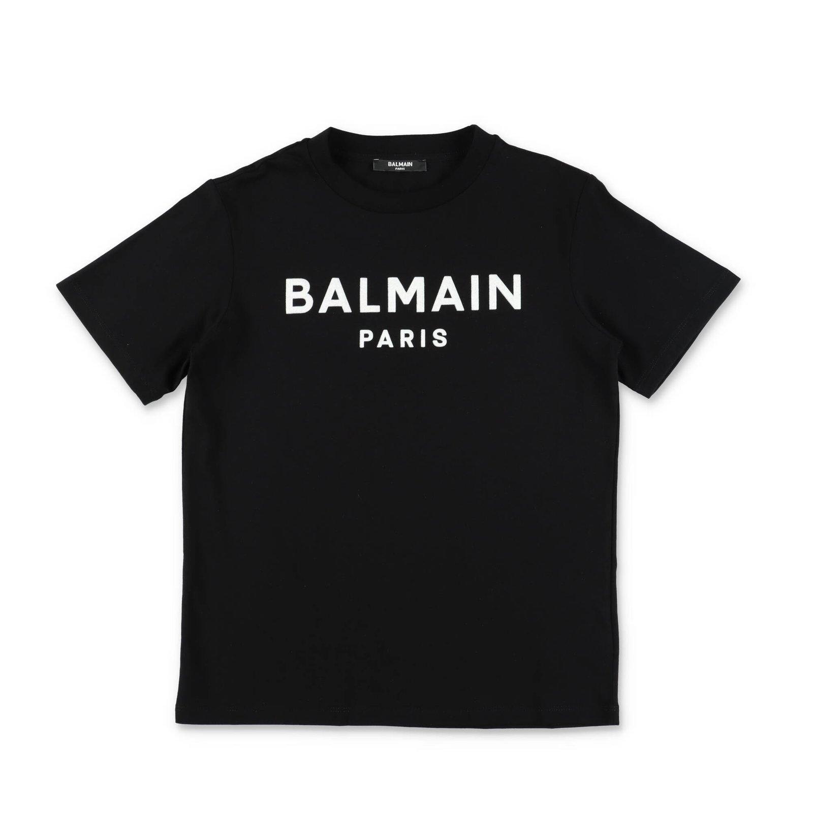 Shop Balmain Logo Printed Crewneck T-shirt In Black/white