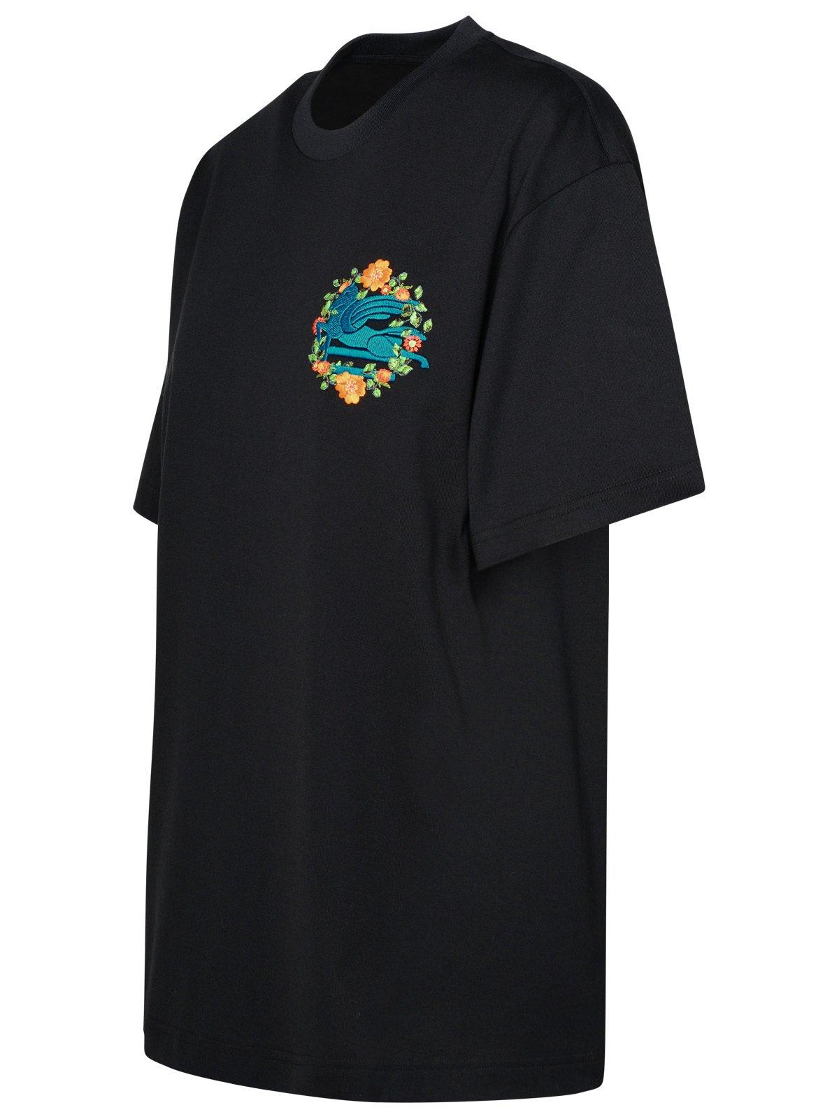 Etro Pegaso Embroidered Crewneck T-shirt In Black
