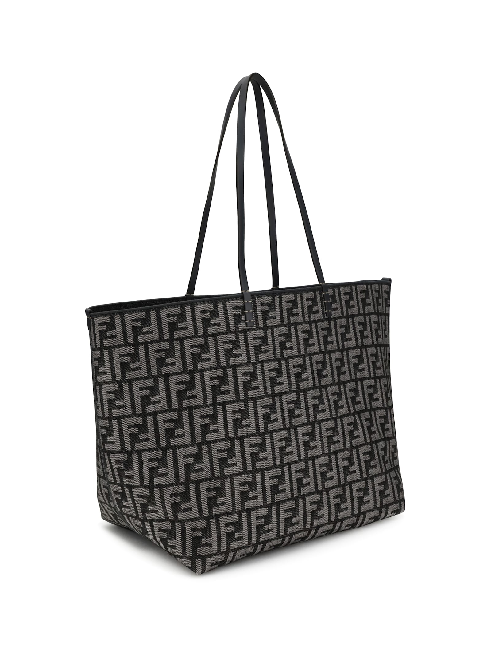 Fendi Women Roll Large Shopper Bag With All-over Ff Motif In Black